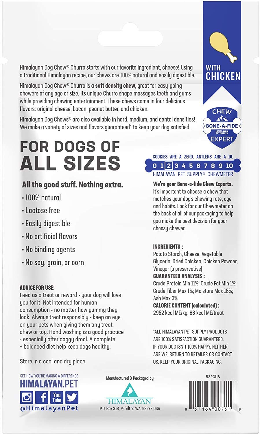 Himalayan Chews 3 Pack of Chicken Yaky Churros Soft Chews, 4 Ounces Each, for Dogs, No Lactose or Grains