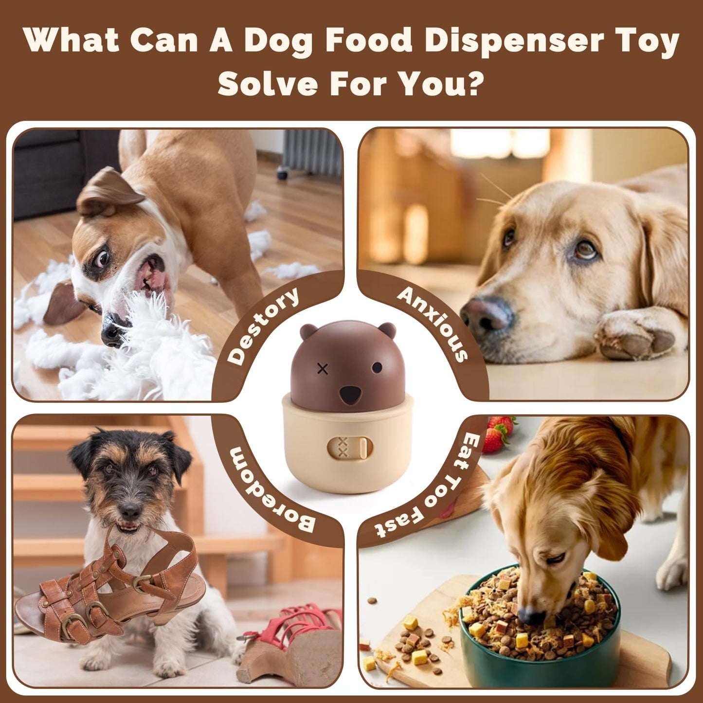 Silicone Dog Slow Feeder Toy - Interactive Puzzle Feeder & Food Dispenser for Small & Large Dogs - Enrichment Toys for Mental Stimulation - Fun Puppy Chew Toys & Cat Treat Dispenser to Keep Pets Busy