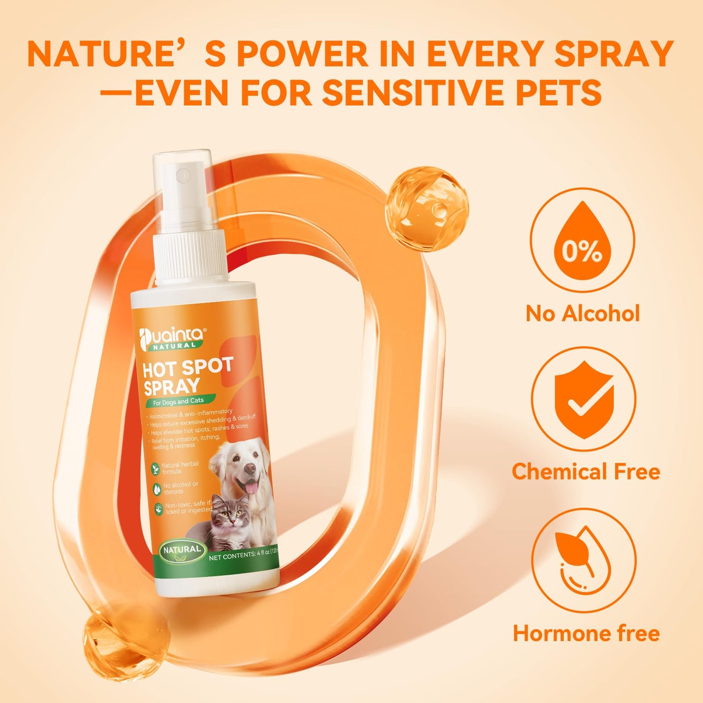 PUAINTA Hot Spot Treatment for Dogs, Pure Natural Dog Itch Skin & Allergy Relief Spray, Hot Spot Spray for Dogs Cats - Helps Alleviate Sensitive Skin, Licking Paws, 4oz