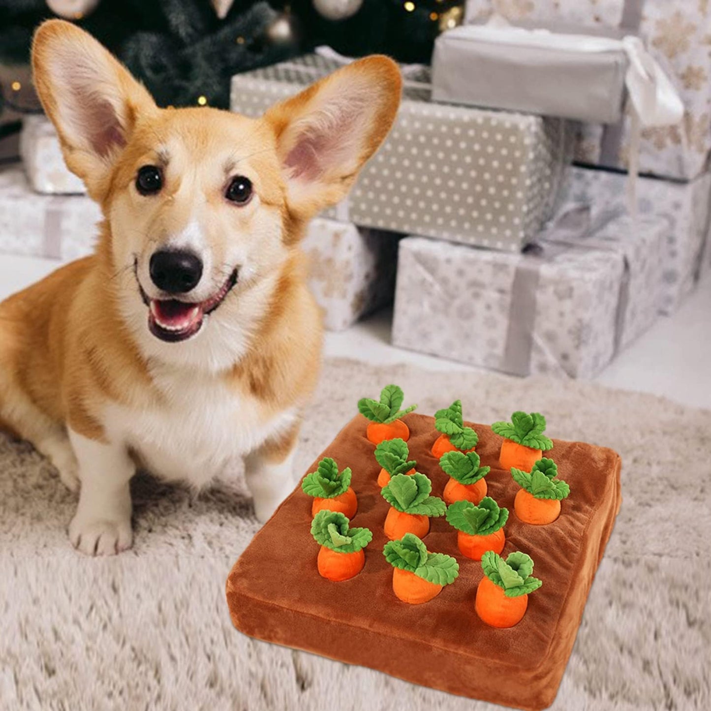 AGYTBG Carrot Snuffle Mat for Dogs, Interactive Dog Plush Puzzle Toys, 2 in 1 Non-Slip Nosework Feed Games, Pet Stress Relief with 12 Carrots