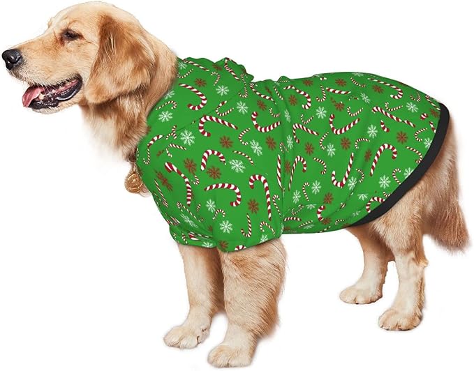 Green Candy Cane Hoodie,Christmas Cosplay Dog Clothes with Pocket and Hat Winter Clothes Sweaters Xx-Large