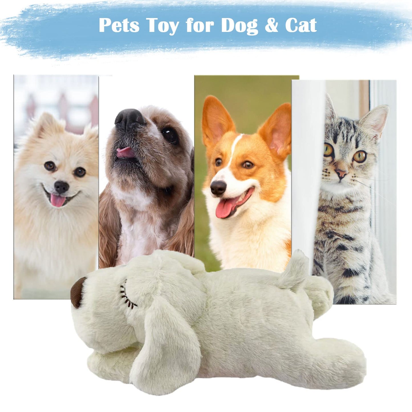ZALBYUY Heartbeat Puppy Toy, Puppy Sleep Aid Toy, Small Dog Training Toys for Separation Anxiety Relief, Pets Plush Toys for Dogs Cats (White)