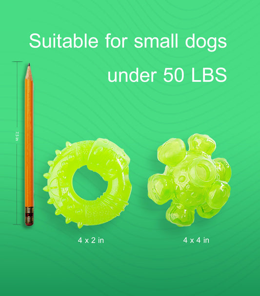 SPOFLY Puppy Chew Toys for Teething, Non-Toxic Durable, Interactive Teething Rings & Bouncing Ball - Boredom-Busting, Brain-Stimulating Puzzle Toy, Enrichment Treat Dispensing - Bright Green