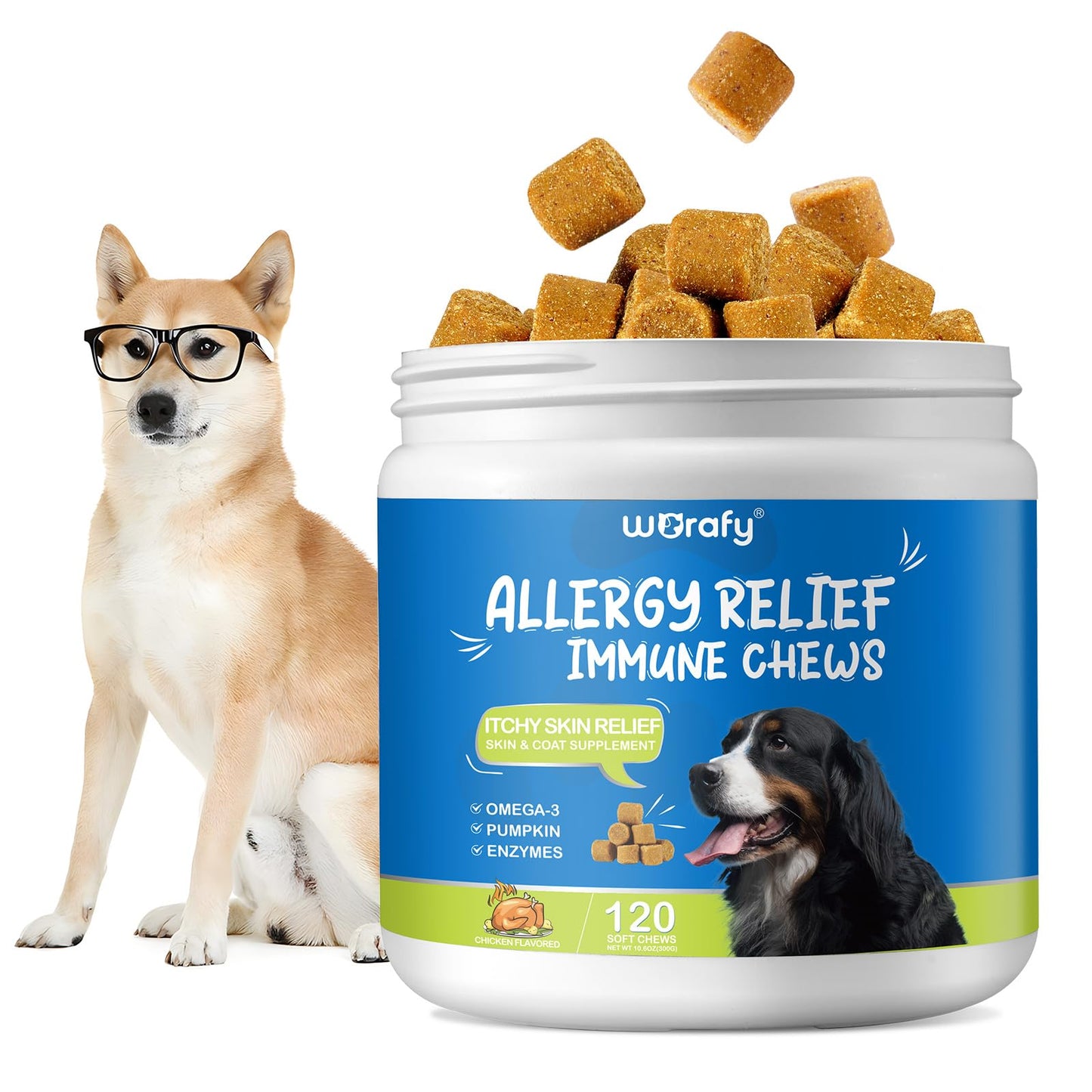 Dog Allergy Relief Chews (120 Count), Dog Allergy Chews, Itch Relief for Dogs, Omega 3 Fish Oil + Pumpkin Enzymes + DHA for Dogs, Anti Hot Spots + Seasonal Allergies, Skin & Coat Immune Health