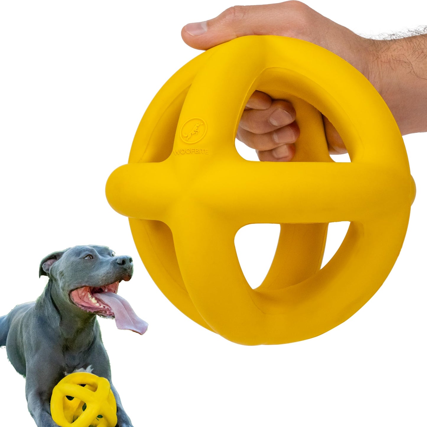 WoofBite Indestructible Giant XL Dog Ball - Lifetime Replacement - Durable Toy for Aggressive Chewers - Safe, Non-Toxic Natural Rubber - Chew, Tug & Fetch - Tough, Heavy Duty - Large Breed, Massive 8”