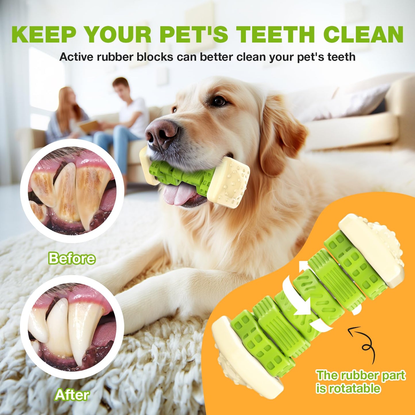 Dog Toys for Aggressive Chewers Indestructible Dog Toys, Tough Dog Chew Toys, Interactive Dog Toys Dog Puzzle Toys Rubber Dog Enrichment Toys Gift (Green, L)