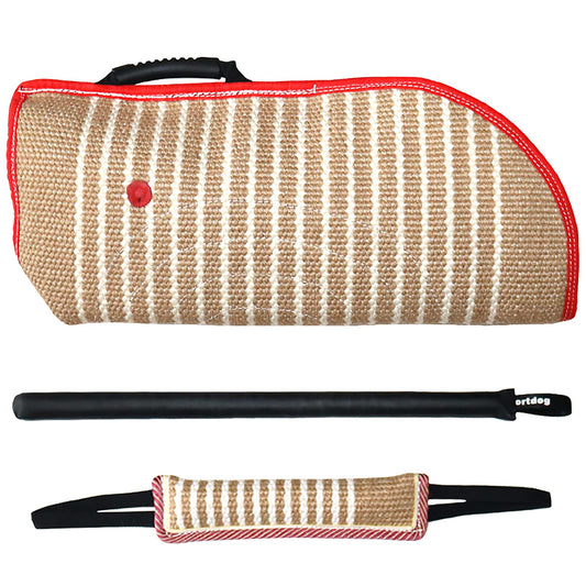 DGSL Dog Training Set - Dog Bite Sleeve, Pillow Tug Toy, Stick - Professional Training Equipment for Biting, Interactive, Fetch, K9, Puppy (Transverse Stripe)