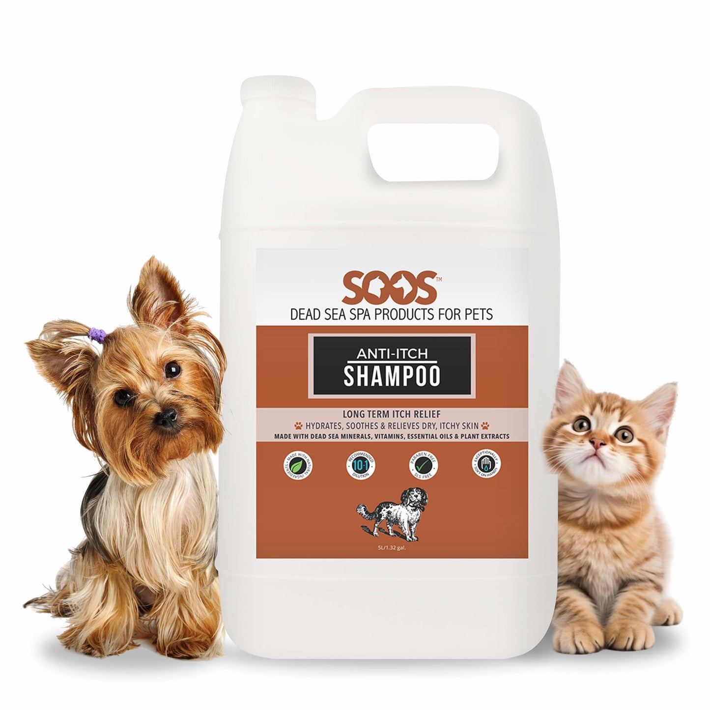 Soos Pet Shampoo Anti-Itch Natural Dead Sea Minerals Cat and Dog Shampoo with Vitamins Essential Oils Natural Ingredients Soothes Itching Clean Fur - 1x Pets Shampoo (4L)