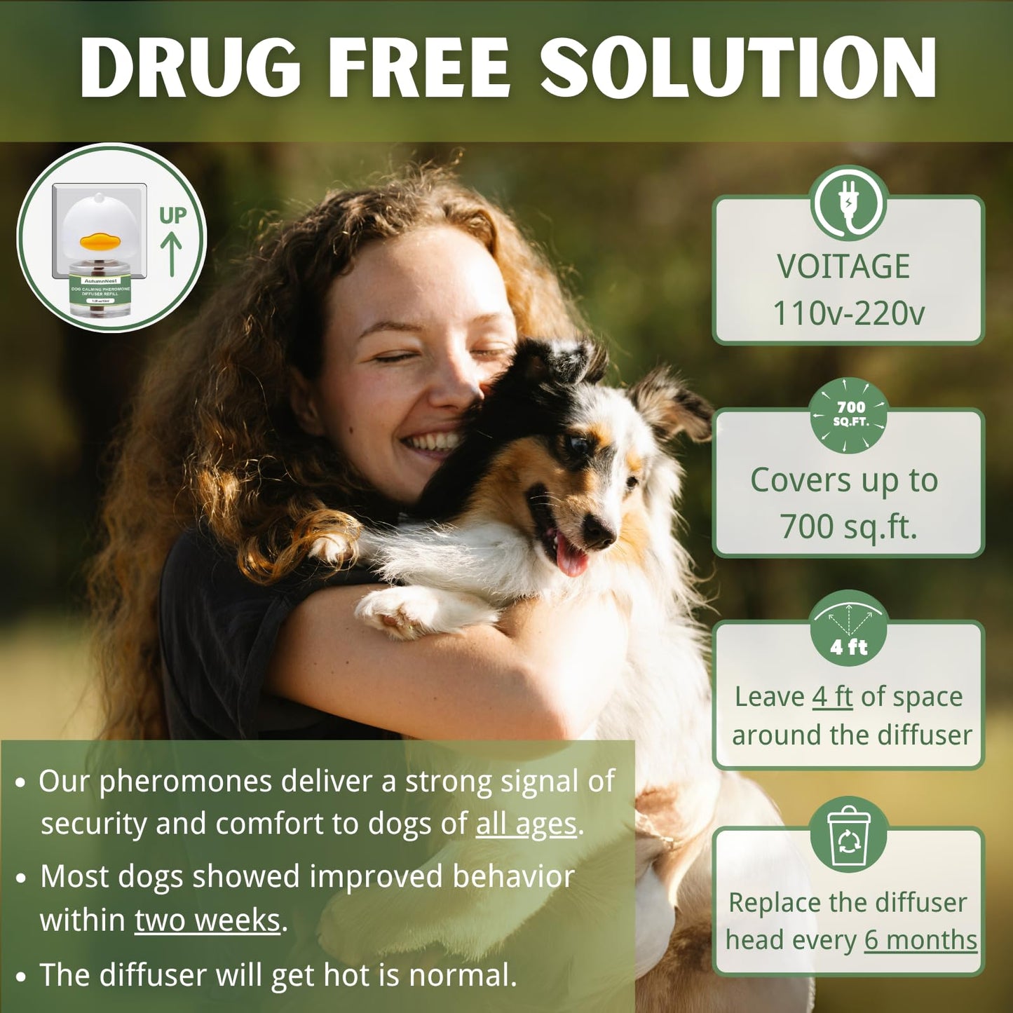 AutumnNest 8-in-1 Dog Calming Diffuser Kit – 2 Plug-Ins + 6 Refills, Pheromone-Based Pet Stress Support, 180-Day Supply, Helps Promote Calm Behavior, Safe & Non-Toxic