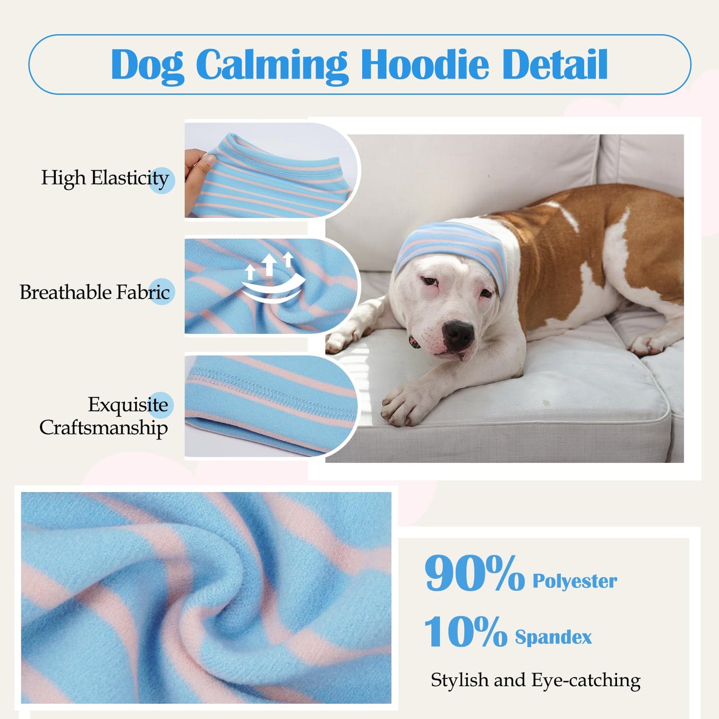 Nanaki Calming Hoodie Dog Grooming Ear Cover Anxiety Relief-No Shake Dog Ear Wrap Hematoma, Striped Head Wrap Snoods for Noise Protection, Bath, Fireworks, Thunderstorm, Blow Drying, Warm-Keeping