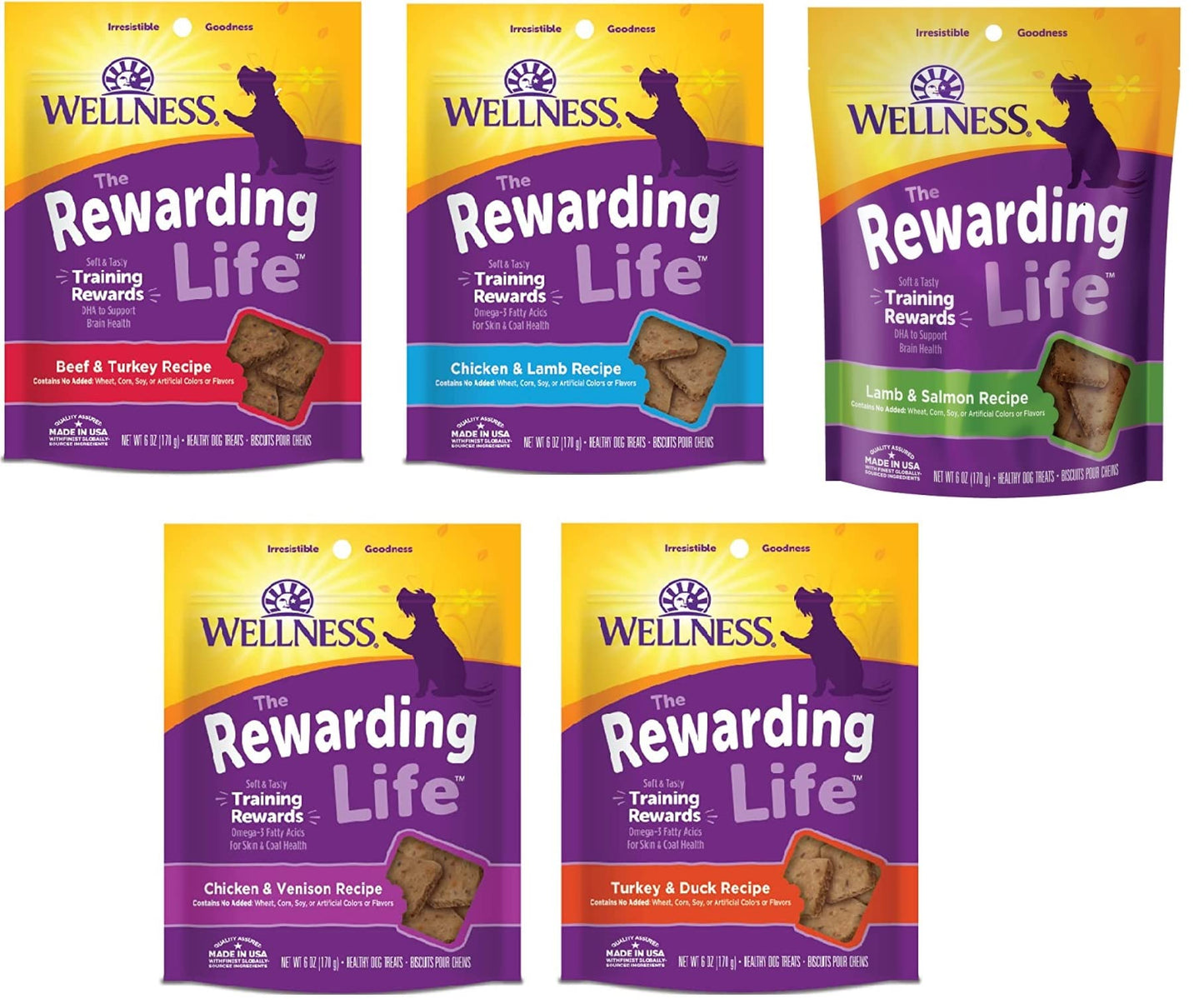 Petlewa Wellness-Wellbites Natural Grain Free Soft Dog Treats, 5 Flavor (Beef & Turkey, Chicken & Venison, Chicken & Lamb, Turkey & Duck, Lamb & Salmon) 6 oz