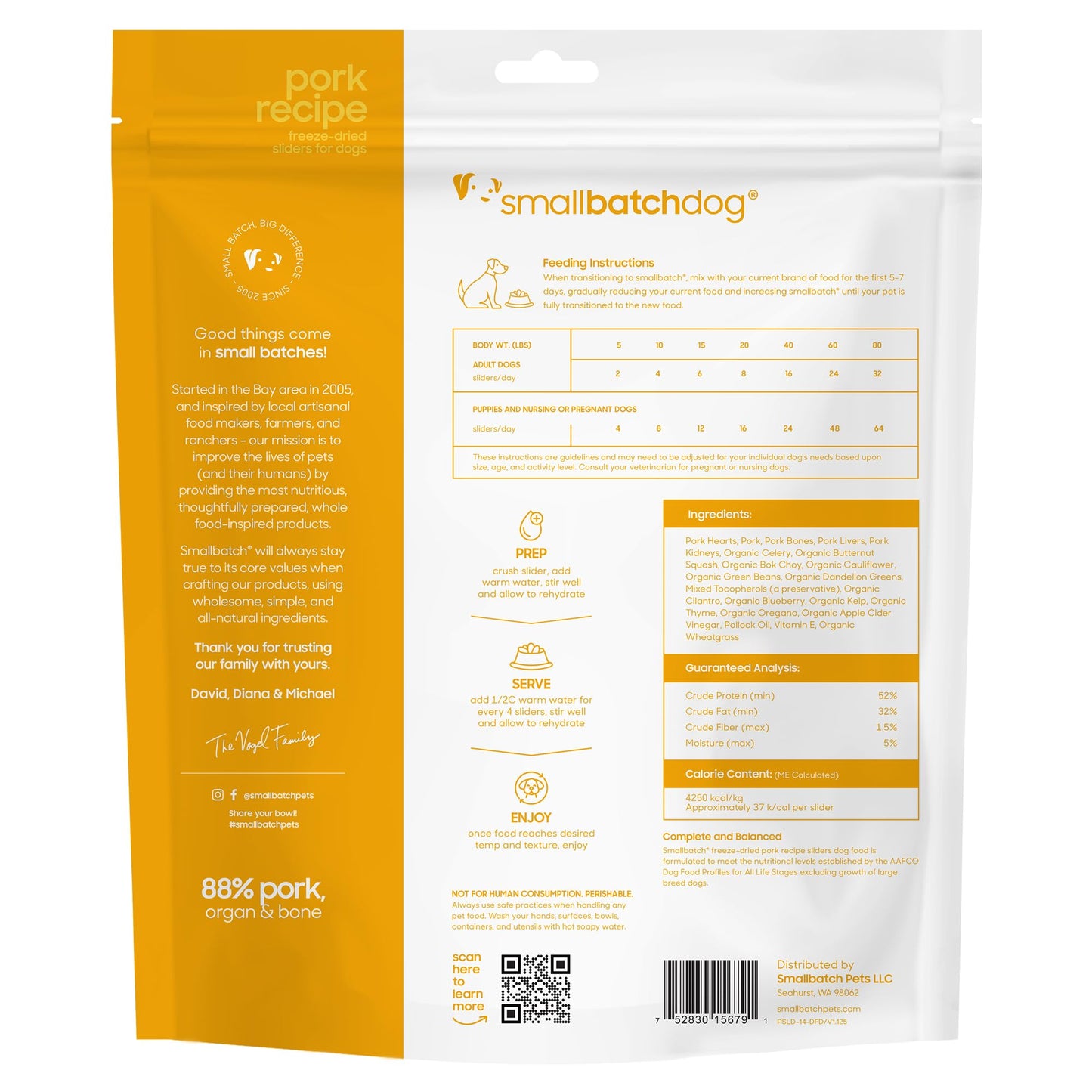 smallbatch Pets Freeze Dried Raw Dog Food, Pork Recipe, 14 oz, Organic High Protein Dog Food, Grain Free, Made in The USA, Humanely Raised Meat, Single Protein, for Picky Eaters, Hydrate & Serve