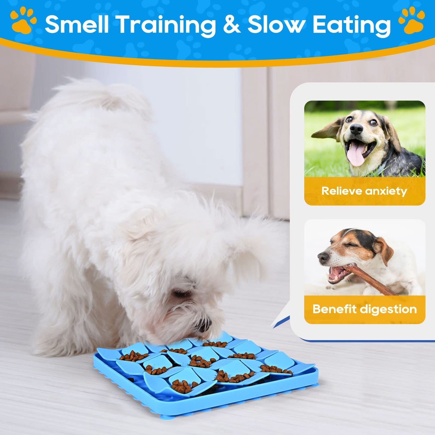 OurMiao Silicone Snuffle Mat for Dogs, Slow Feeder Lick Mat with Suction Cups, Dog Puzzle Feeder Toys for Smell Training & Slow Eating (Blue)