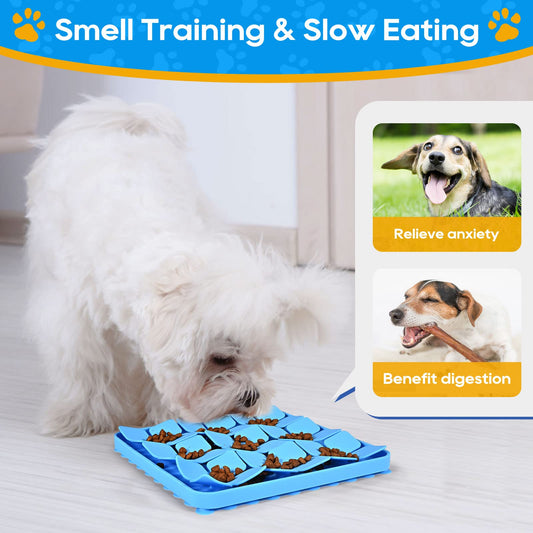 OurMiao Silicone Snuffle Mat for Dogs, Slow Feeder Lick Mat with Suction Cups, Dog Puzzle Feeder Toys for Smell Training & Slow Eating (Blue)