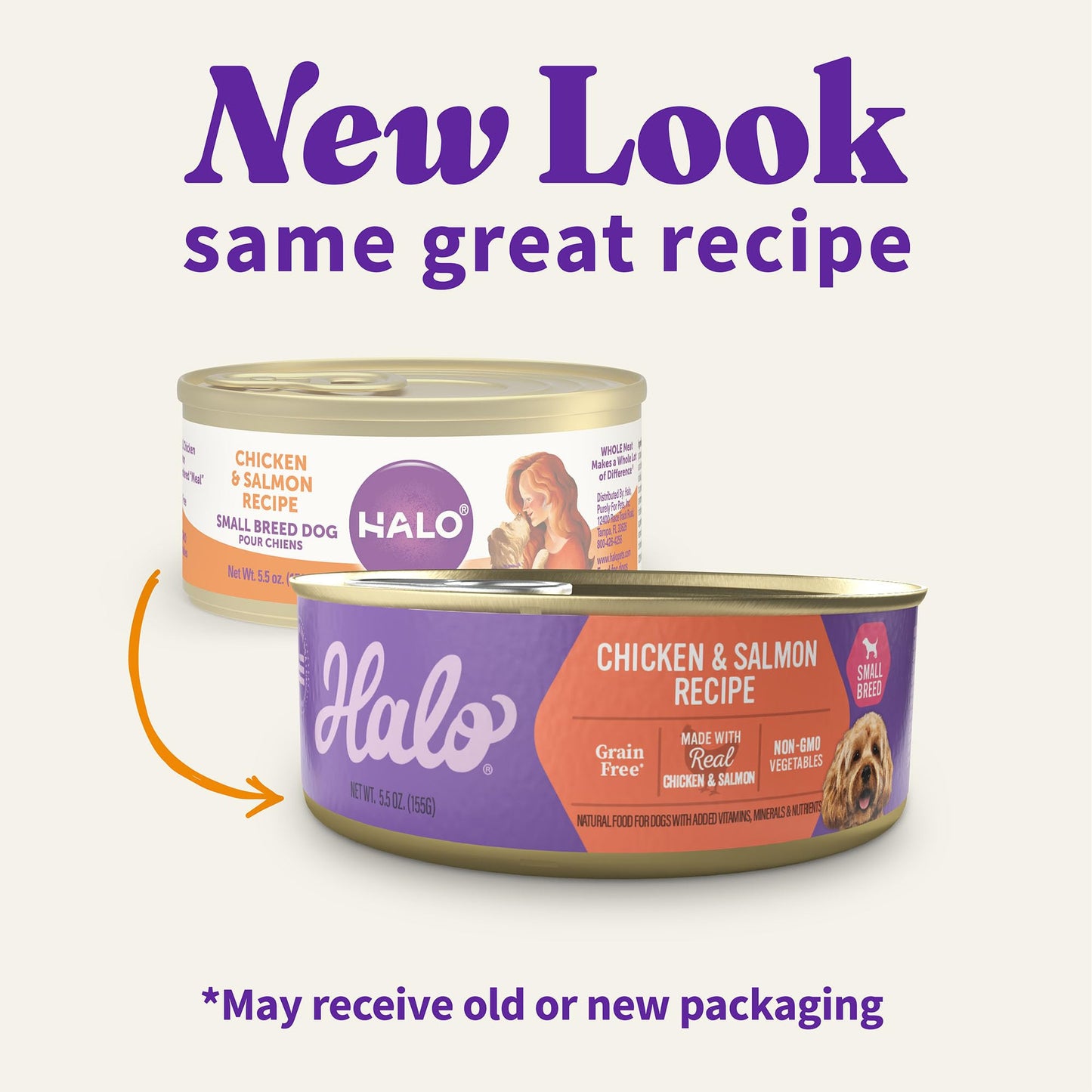 Halo Small Breed Wet Dog Food, Chicken & Salmon Recipe, Grain Free Real Meat Canned Dog Food, Meal or Topper, 5.5 Oz Can (Pack of 12)