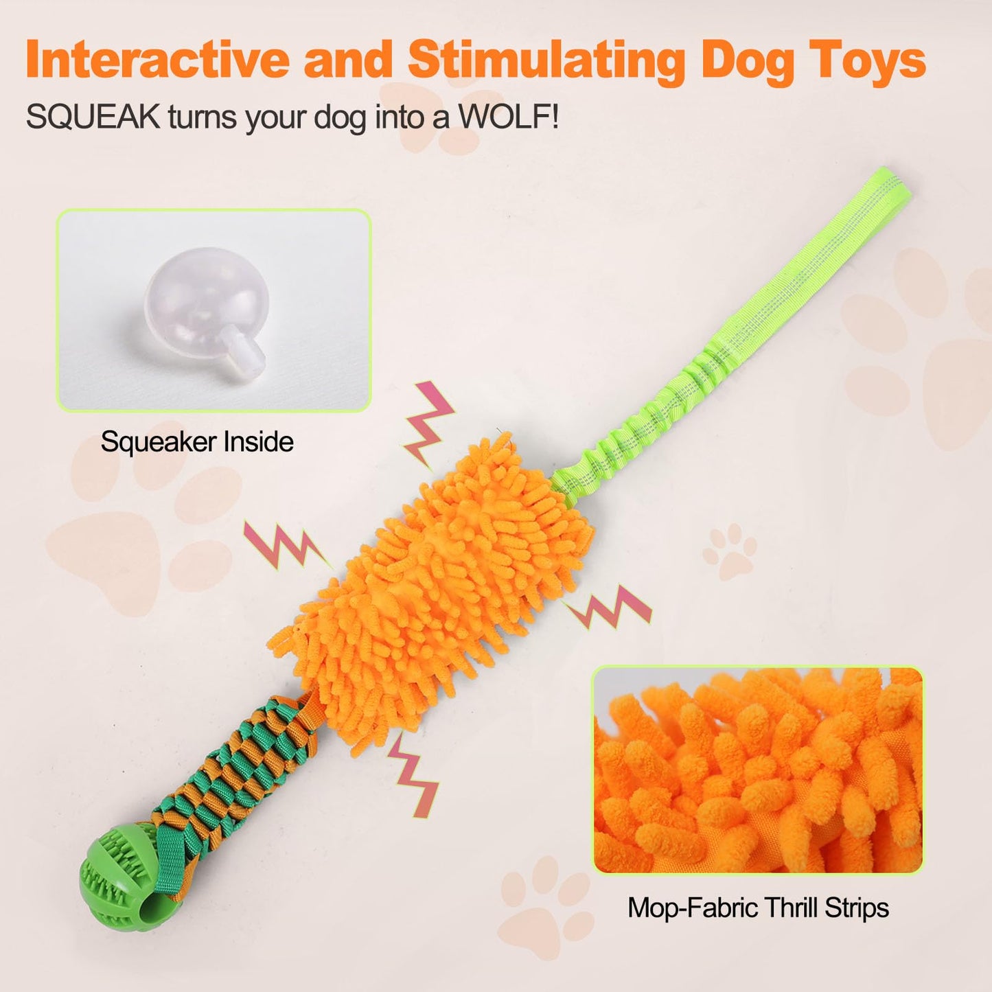 kmirepa Dog Tug Toy - Interactive Dog Tug of War Toy for Aggressive Chewers, Stretchy Bungee Handle, Strong Squeak Rope Toy for Large Dogs, Puppies, Middle Dogs(Orange)