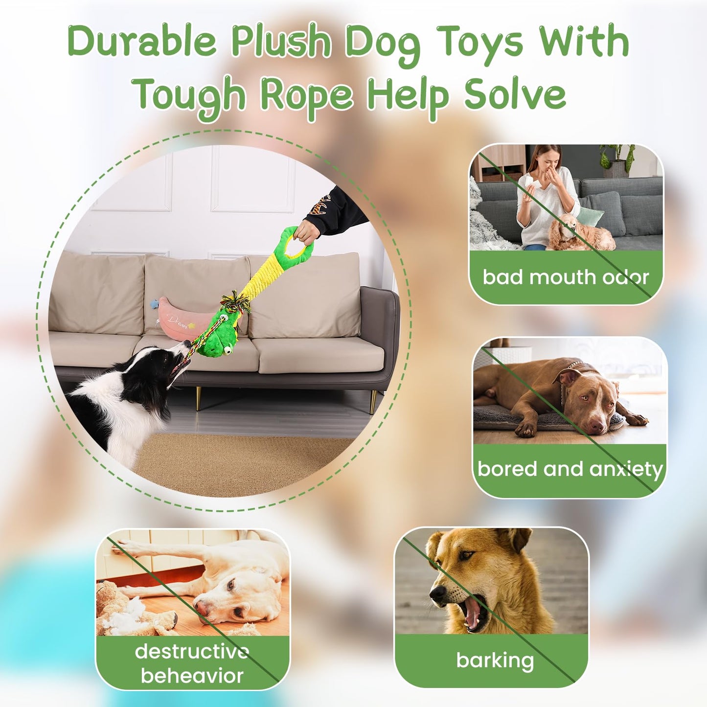 YINEYA Squeaky Dog Toys for Large Dogs, Interactive Dog Toys to Keep Them Busy, Puppy Chew Toys for Teething, Dog Tug of War Toys, Puppy Teething Toys