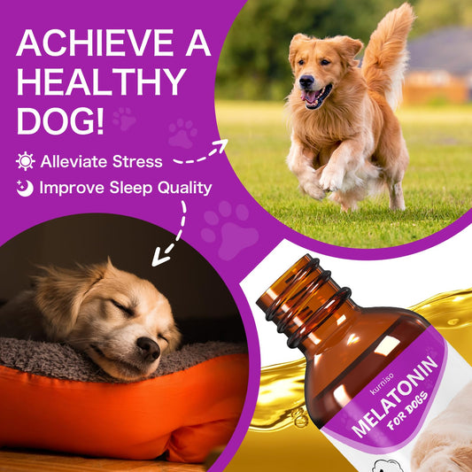kurniso Melatonin for Dogs-Dog Anxiety Relief, Essentials for Sleep & Relaxation Support, Liquid Dog Melatonin, Sleep Aid with L-Theanine, 2.02 fl.oz (60ml)