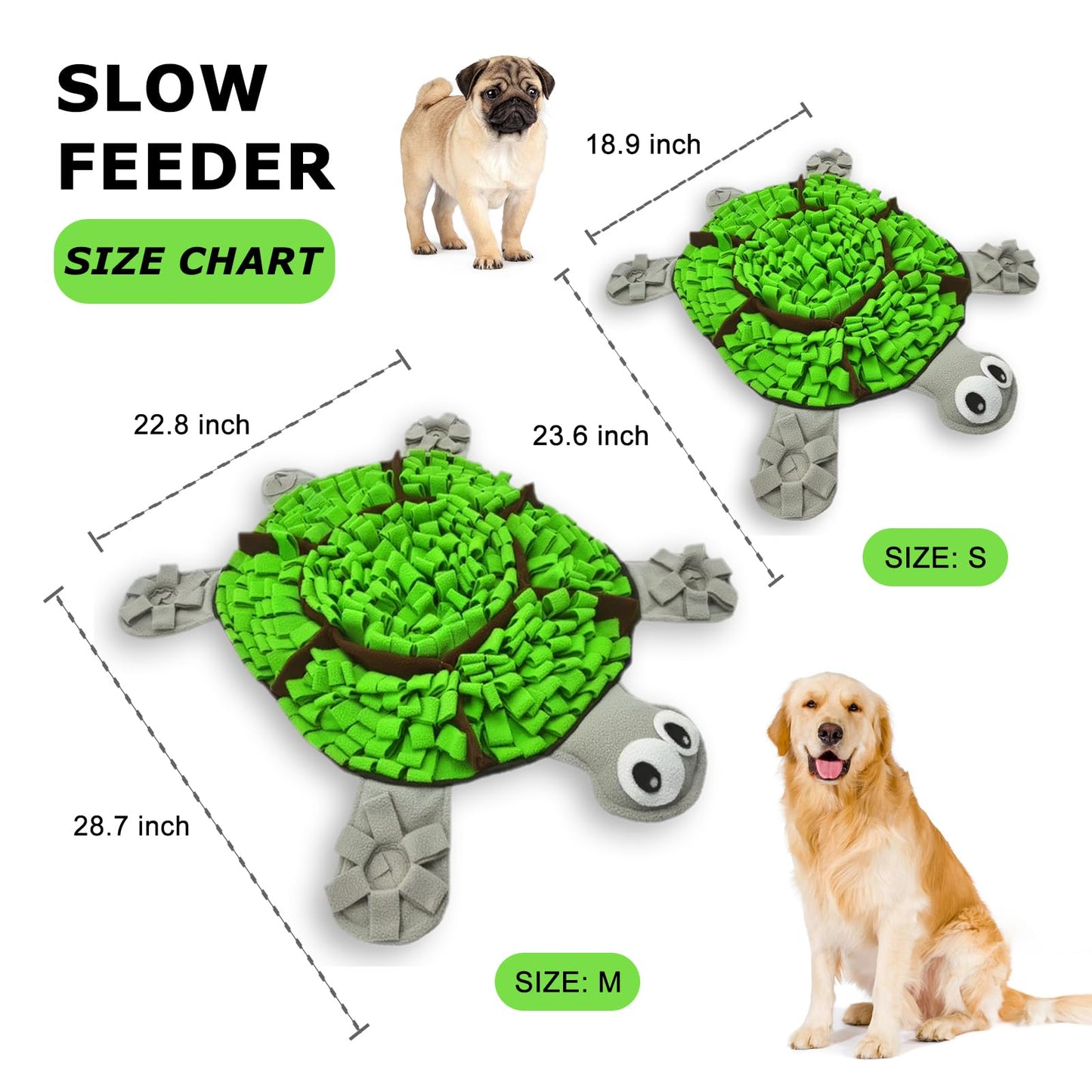 Snuffle Mat for Dogs, Tortoise-Themed Slow Feeder for Small/Middle/Large Breed, Durable Washable Portable Pet Feeding Mat, Nose Work Training Pad, Anxiety Relief & Mental Stimulation(M, Green)