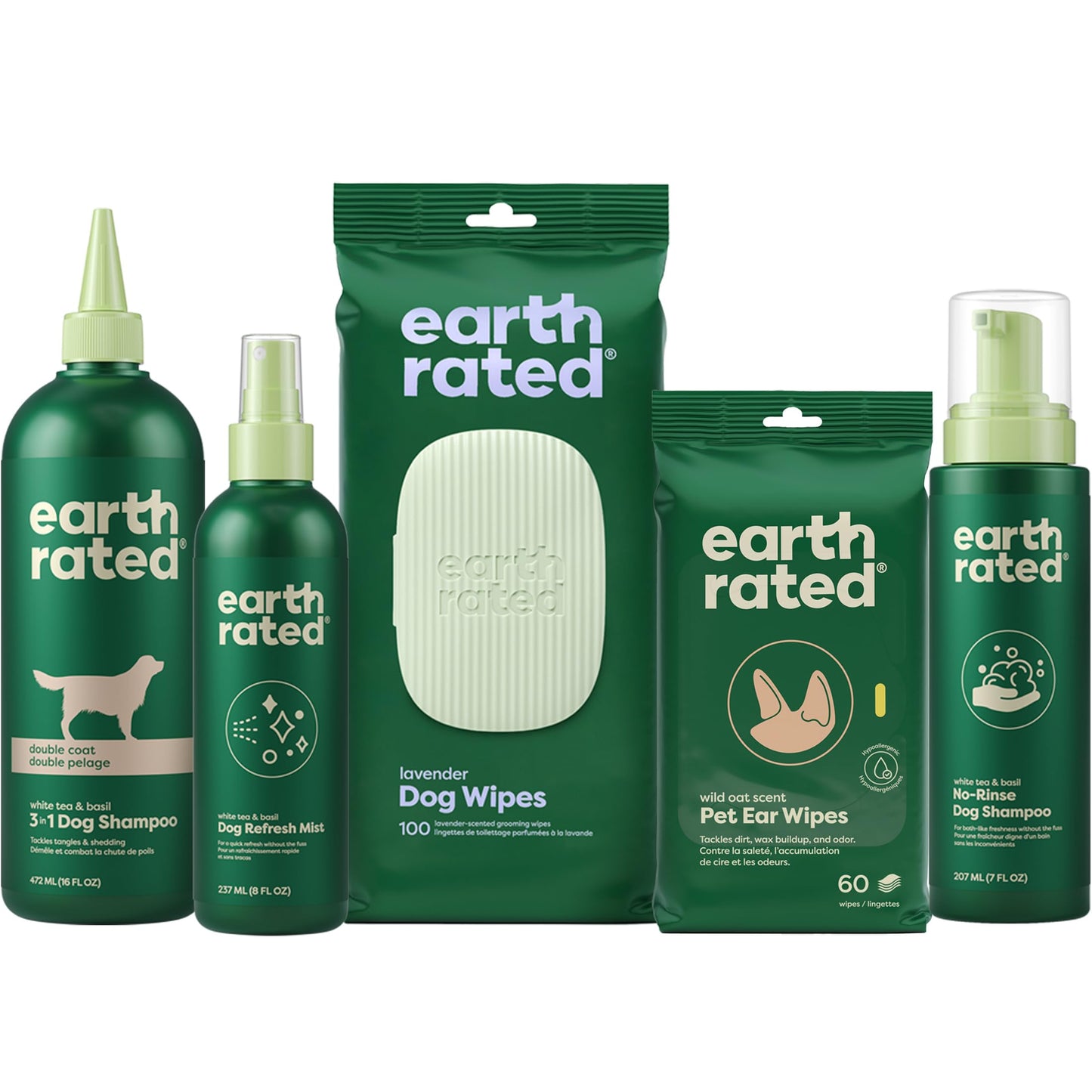 Earth Rated Double Coat Essentials - Dog Shampoo, Grooming Wipes, Refresh Mist, Ear Wipes & No-Rinse Shampoo