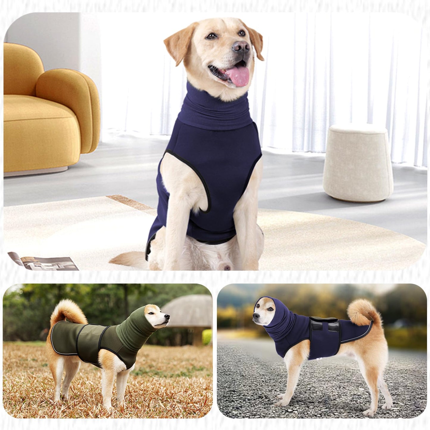 HCHYEY Dog Anxiety Jacket, Skin-Friendly Thunder Vest for Dogs - Dog Coat with Collar for Thunder & Fireworks - Keep Pet Calm Without Medicine & Training, Anti Anxiety Shirt for Dogs (C Dark Blue, S)