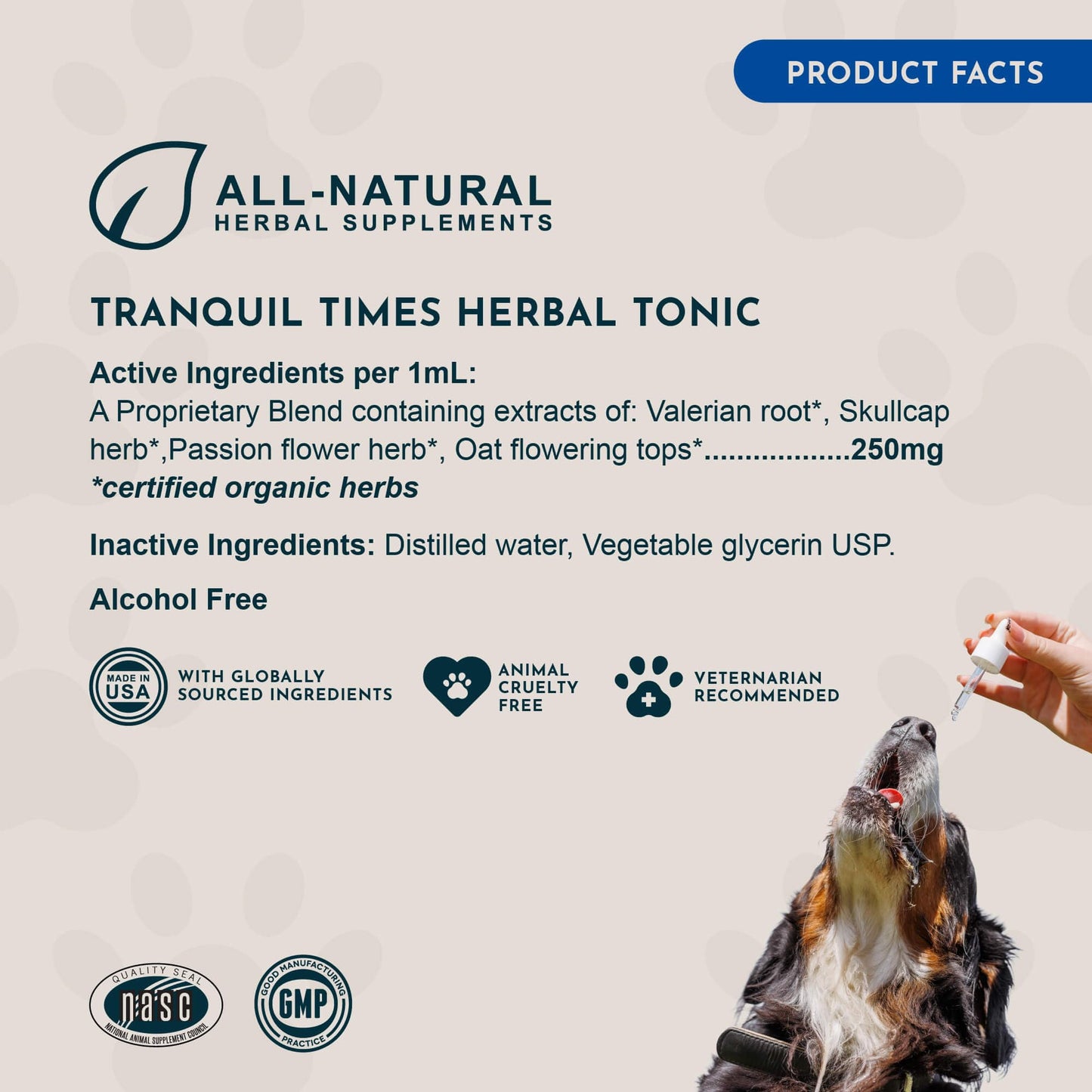 Animal Essentials Tranquility Blend for Dogs & Cats - Calming Supplement, Valerian Root, Liquid Drops, Herbal Formula - 1 Fl Oz