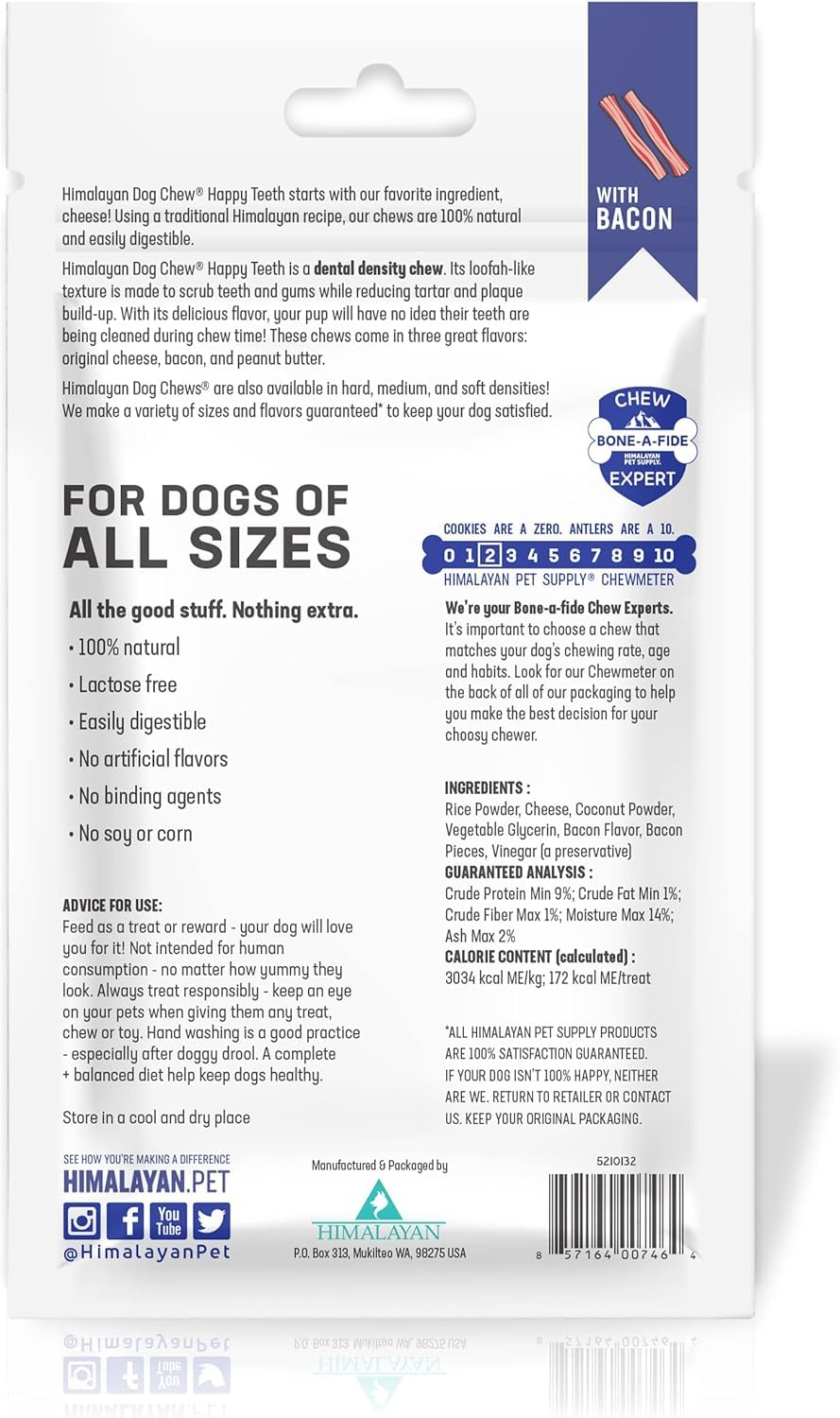 Himalayan Dog Chew Happy, Soft, Natural Dental Treats – Gluten, Grain & Lactose Free – Bacon, Cheese & PB Flavors – 2 Each, 6 Total – Safe, Protein-Rich, Soft Density Chews