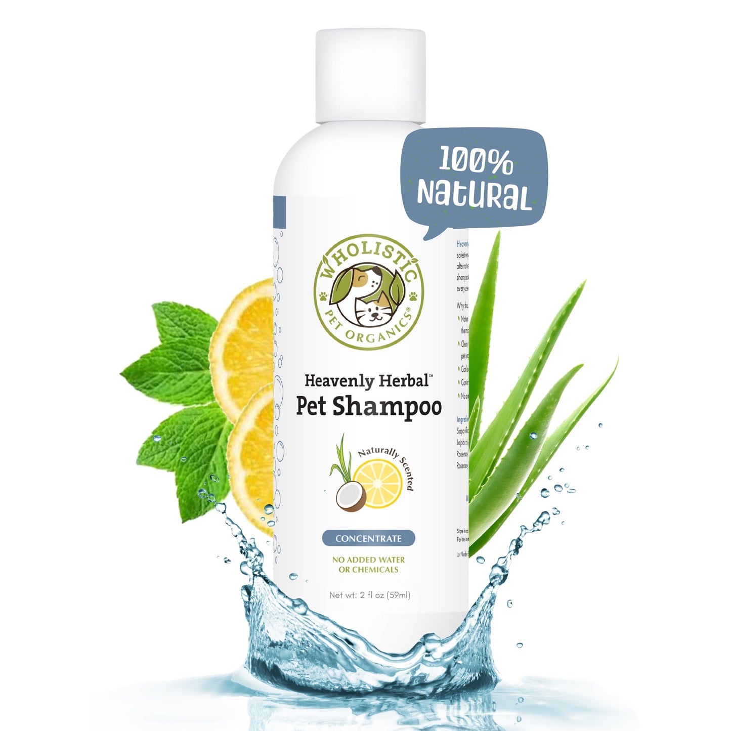 Wholistic Pet Organics Pet Shampoo Concentrate: Heavenly Herbal Organic Dog Shampoo and Conditioner - All Natural Puppy and Cat Shampoo for Dry, Itchy Skin, Allergies, Dandruff Shampoo