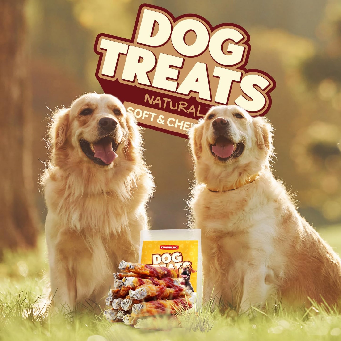 KUADELRO Chicken Duck Wrapped Cod Skin Sticks Dog Treats, Rawhide Free Dog Chews Long Lasting HealthTeeth Training Treats for Medium and Large Breed 10.58oz/12-14pcs