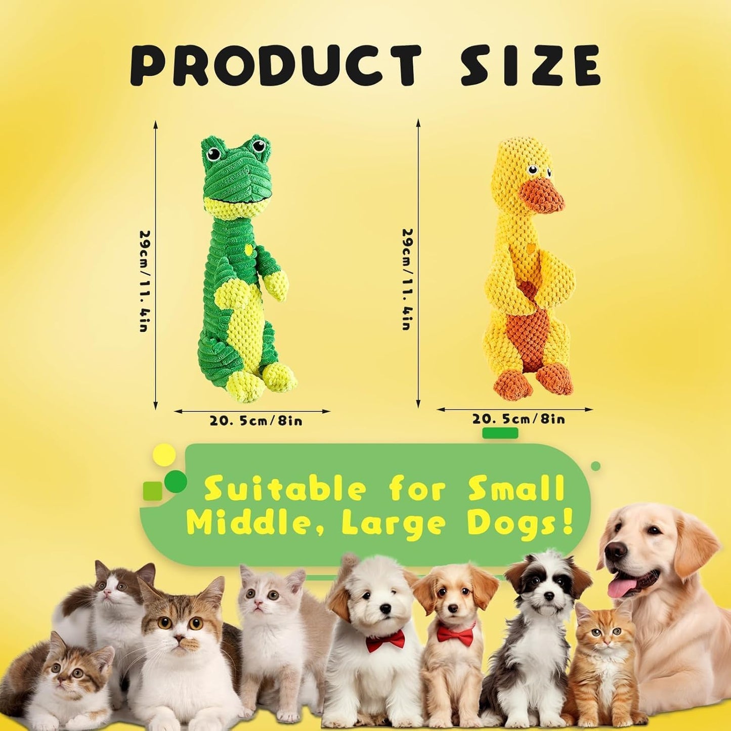 Durachew Dog Toy, Invincible Chewanimals by Wowpetsmart, Indestructible Plush Squeaky Toy for Heavy Chewers, Durable Duck and Frog Design(Frog + Duck)
