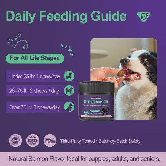 Nutrivio Natural Dog Anti-Allergy Soft Chews – Colostrum+Omega-3, Itch Relief, Immune Support, Seasonal Allergy, Vet-Formula (300g/10.58oz)