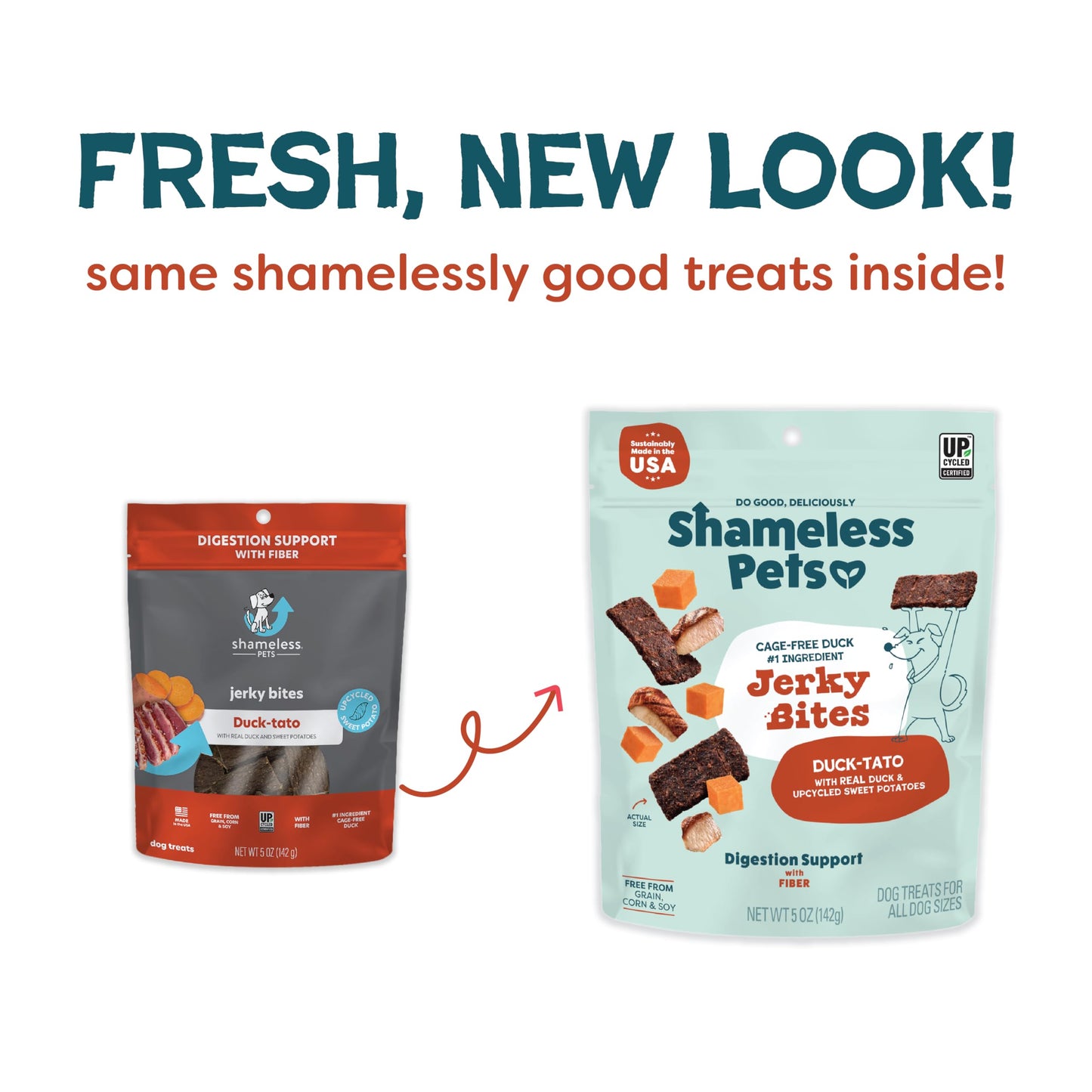 Shameless Pets Jerky Bites Treats, Duck-Tato - Healthy Dog Chews for Digestion Support with Fiber - Dog Treats with Real Cage-Free Duck - Free from Grain, Corn & Soy - 14 oz