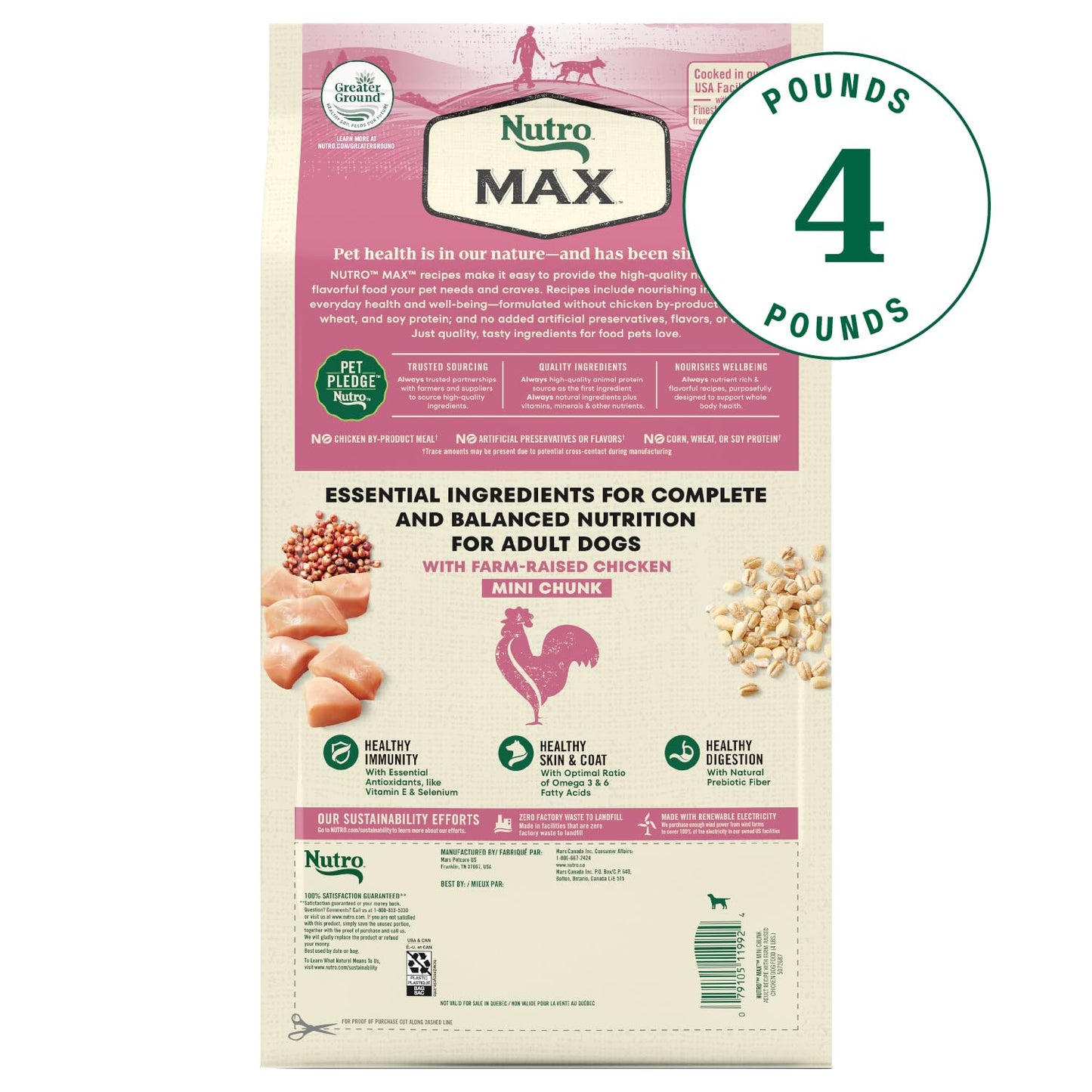 Nutro Max Adult Mini Chunk Dry Dog Food with Farm-Raised Chicken, 4 lb. Bag