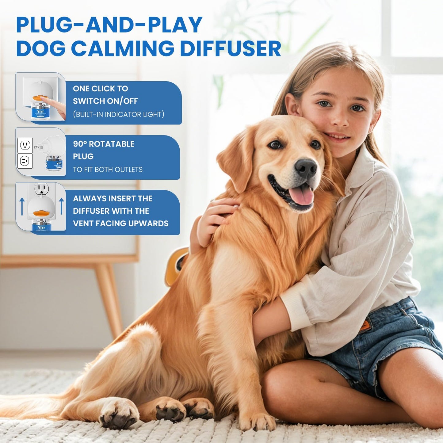Yirr Dog Calming Diffuser, 6 in 1 Puppy Pheromones Calming Diffuser, Relaxing Pheromone for Dogs Relief Stress Anxiety Fighting Scratching Barking, Help Train Dog to Pee, 3 Diffuser 3 Refill(48ml)