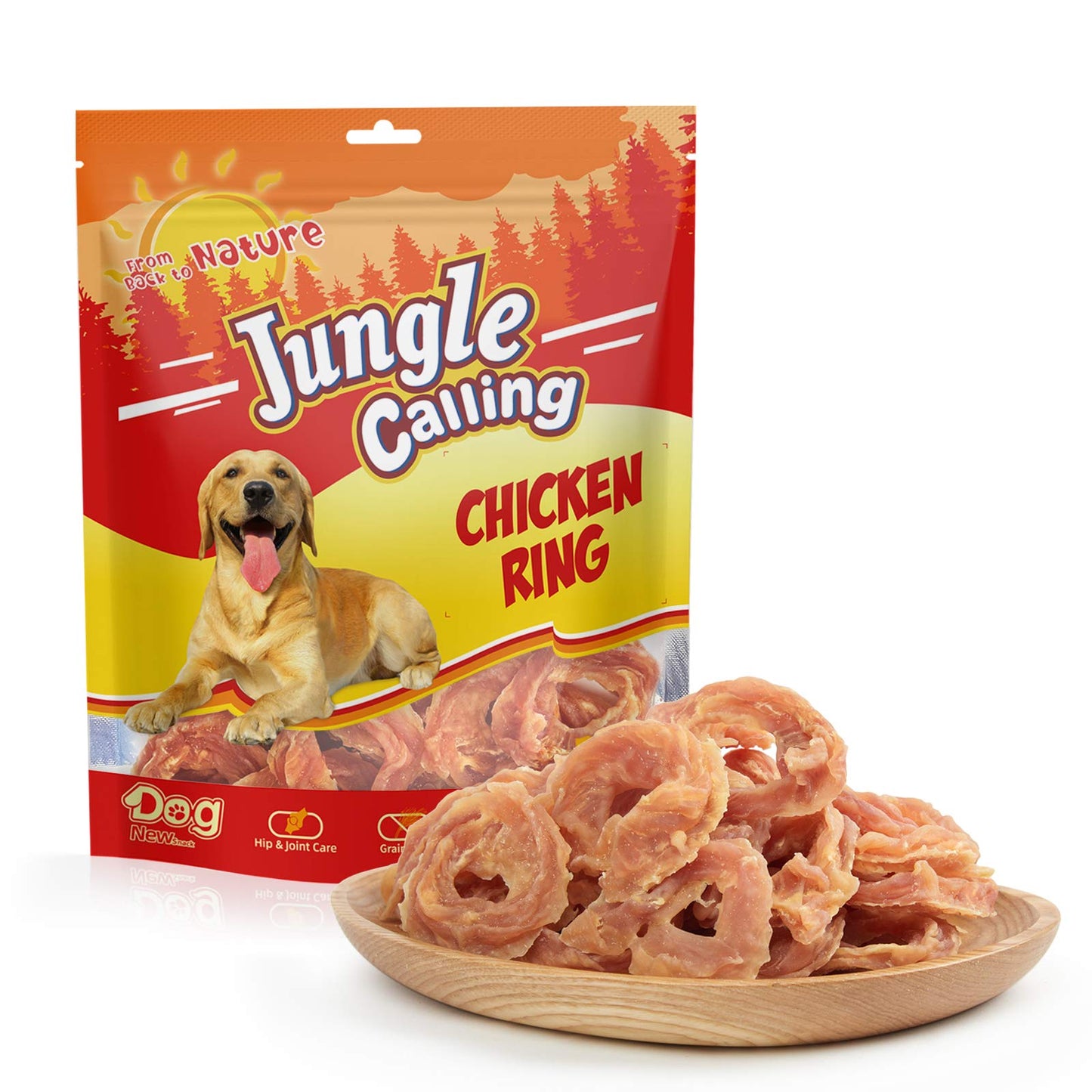 Jungle Calling Chicken Rings Dog Treats, Slow Roasted Chicken Jerky, Rawhide Free Dog Chews, High Protein Training Treats, Hip and Joint Health with Glucosamine, 10.6 oz
