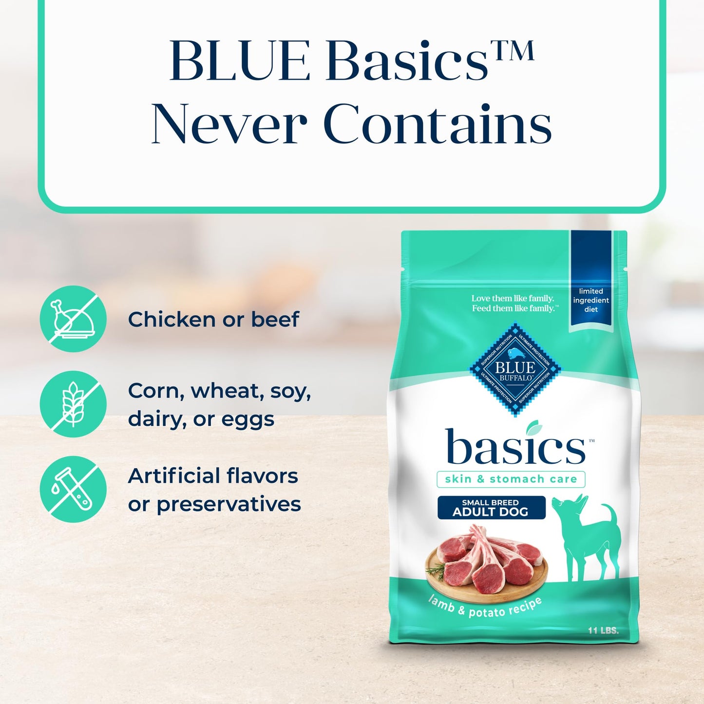 Blue Buffalo Basics Grain-Free Dry Dog Food for Small Breed Adult Dogs, Limited Ingredient Diet, Lamb Recipe, 11-lb. Bag