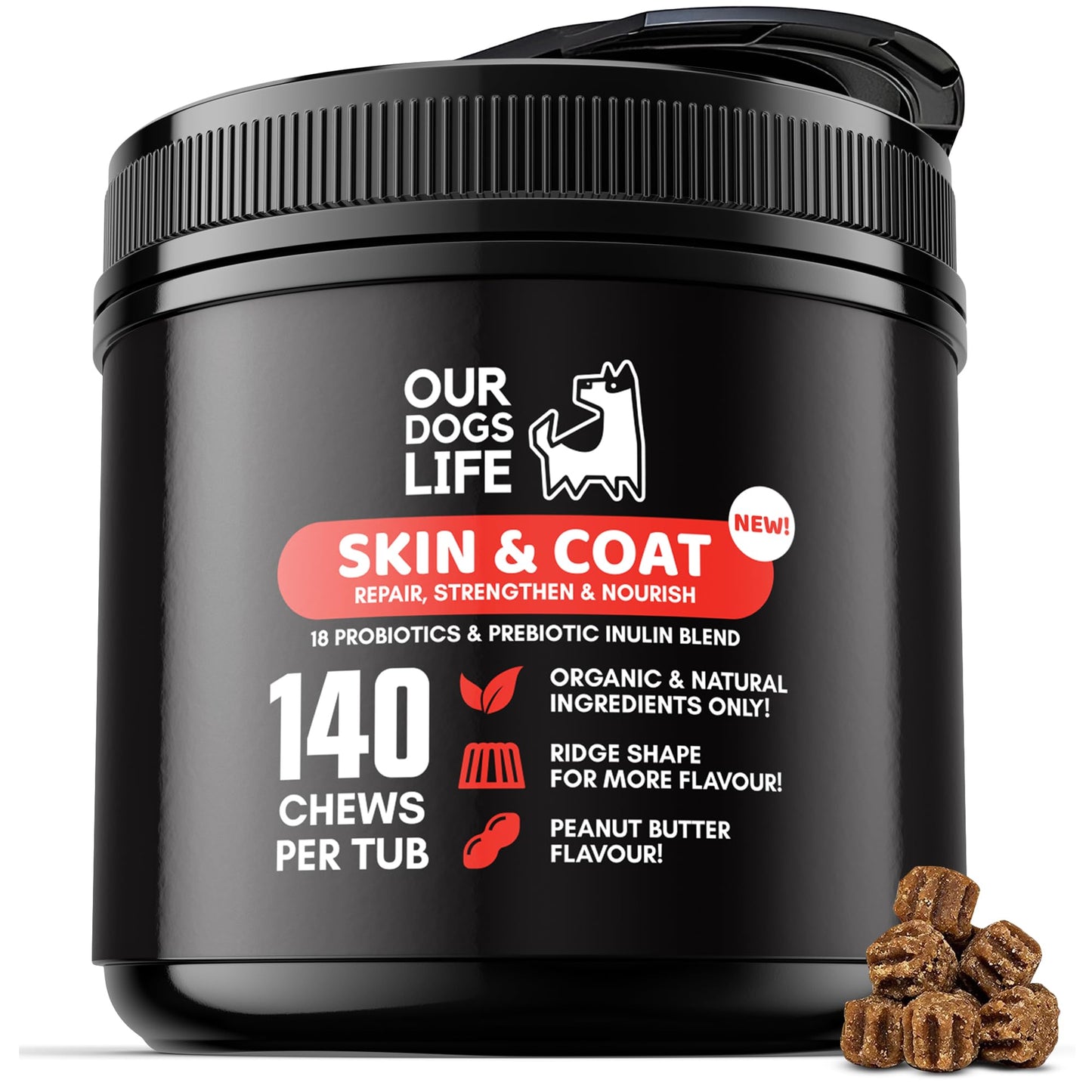 Skin & Coat Supplement for Dogs 140 Chews | for A Soft Silky Coat, Relieve Dry Skin | Veterinarian-Formulated | Essential Omega-3 EPA and DHA Blend | Non-GMO, No Fillers & Gluten Free