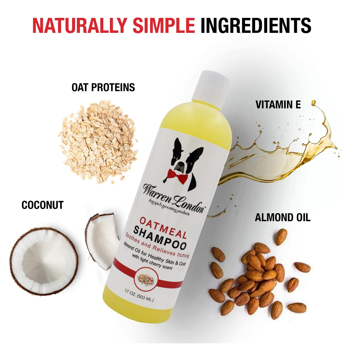 Warren London Oatmeal Dog Shampoo - Soothing Relief for Itchy, Flaky, Dry, & Sensitive Skin - Infused with Vitamins & Neem Oil - Stops Scratching - Made in USA - 17 oz