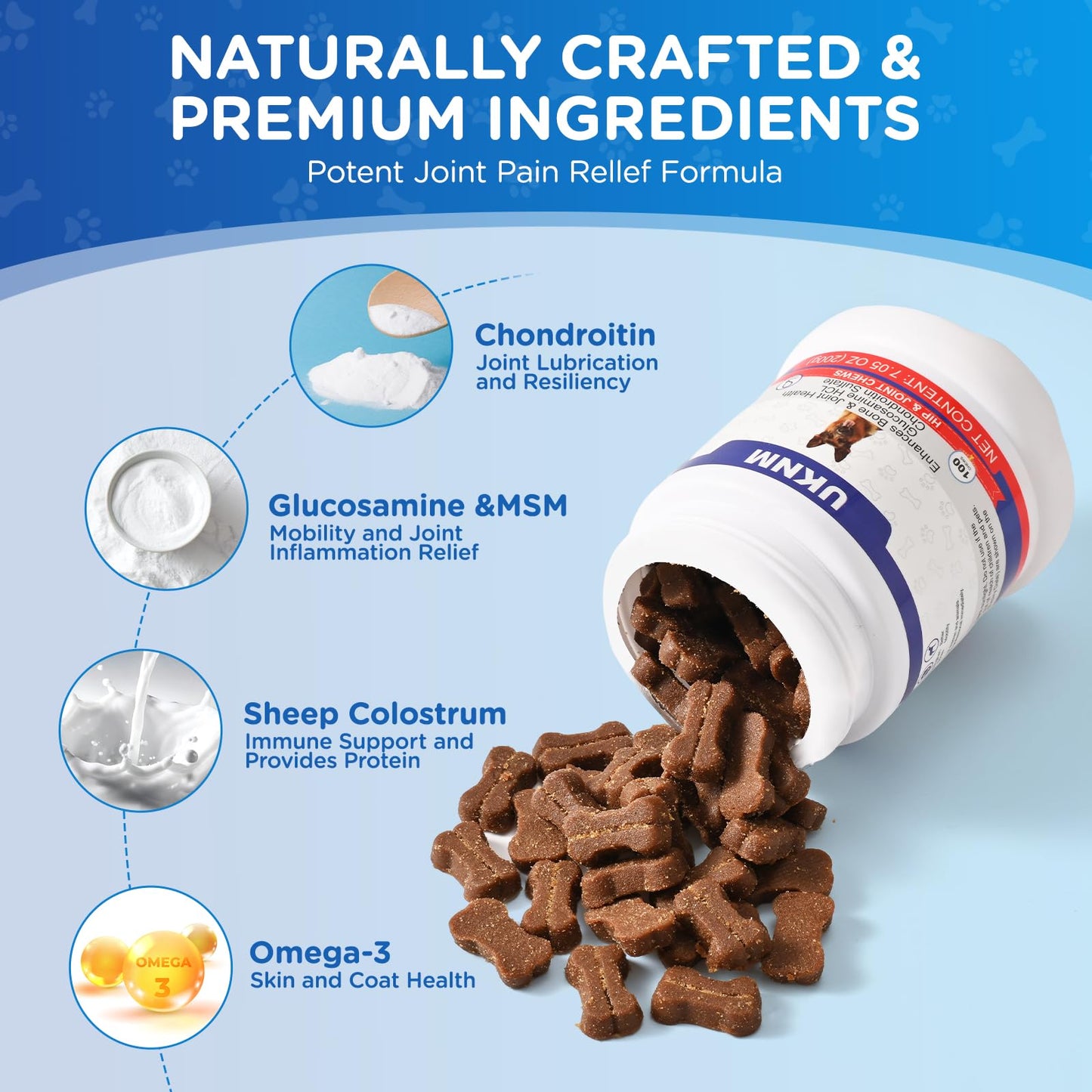 Glucosamine for Dogs,Joint Support Supplement,Dog Hip and Joint Chews,Treats with MSM Hemp, Dog Joint Pain Relief Mobility Supplements,100 PCS Chicken Flavor, Fit All Large Small Medium Breed