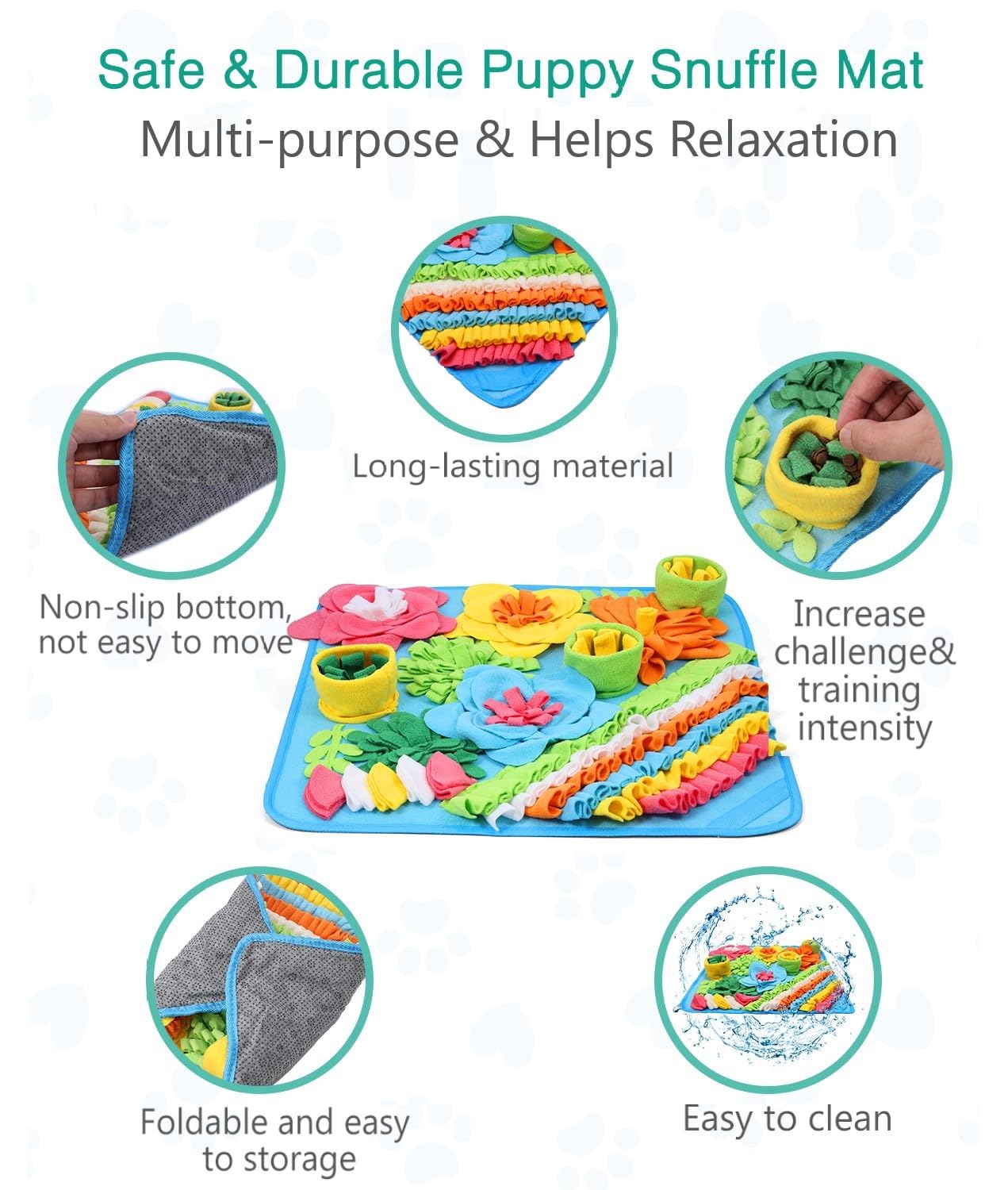 ORIA Snuffle Mat for Dogs, Interactive Slow Feeder & Foraging Mat, Enrichment Puzzle Toys for Boredom, Keep Busy, Treats Feeding Game for Small Medium Dogs, 15.4x15.4 inch