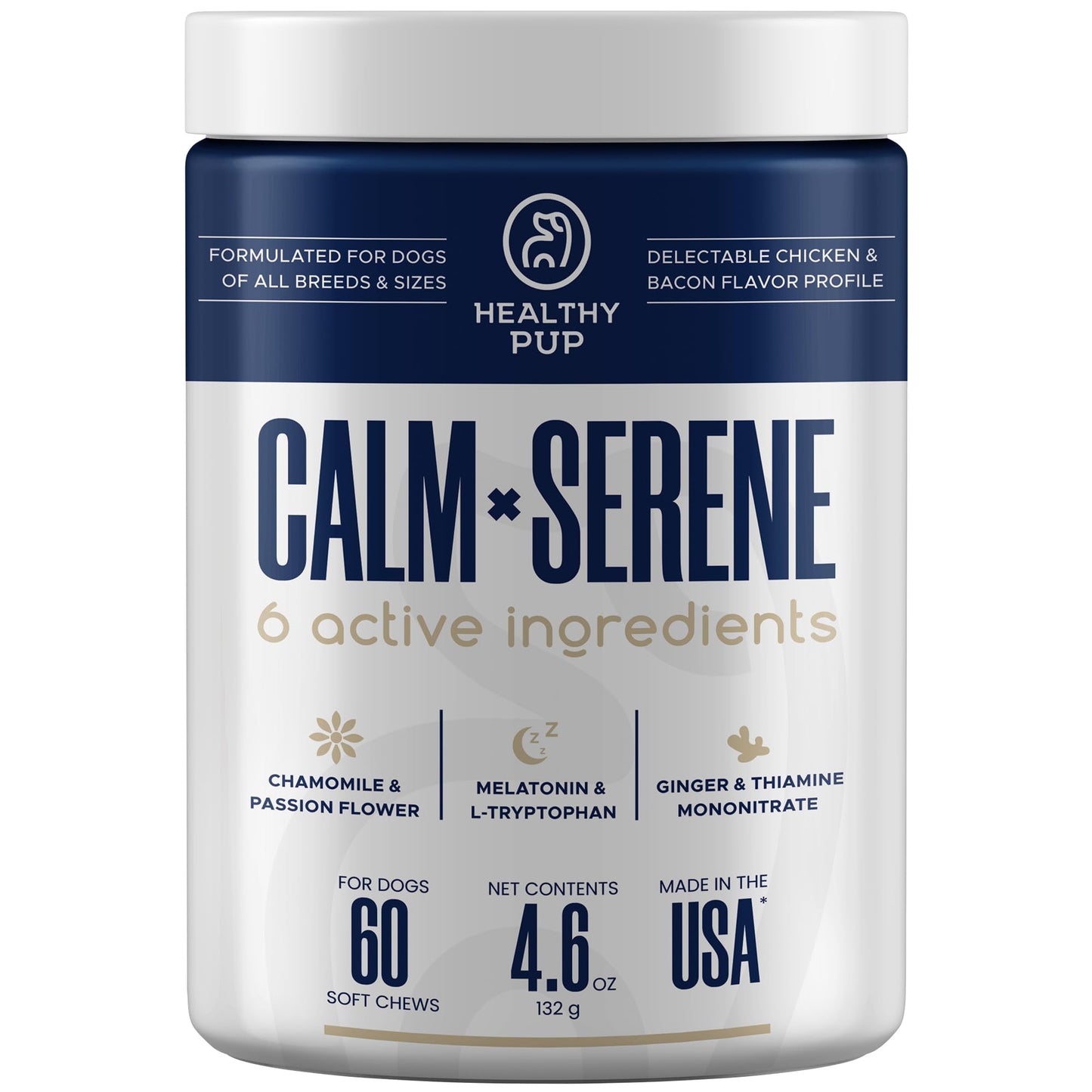 Calming Chews for Dogs with Melatonin - 60 Delicious Soft Treats for Dog Anxiety Relief for Large and Small Dogs - Includes Chamomile, Thiamine, L-Tryptophan - Promotes Rest and Relaxation