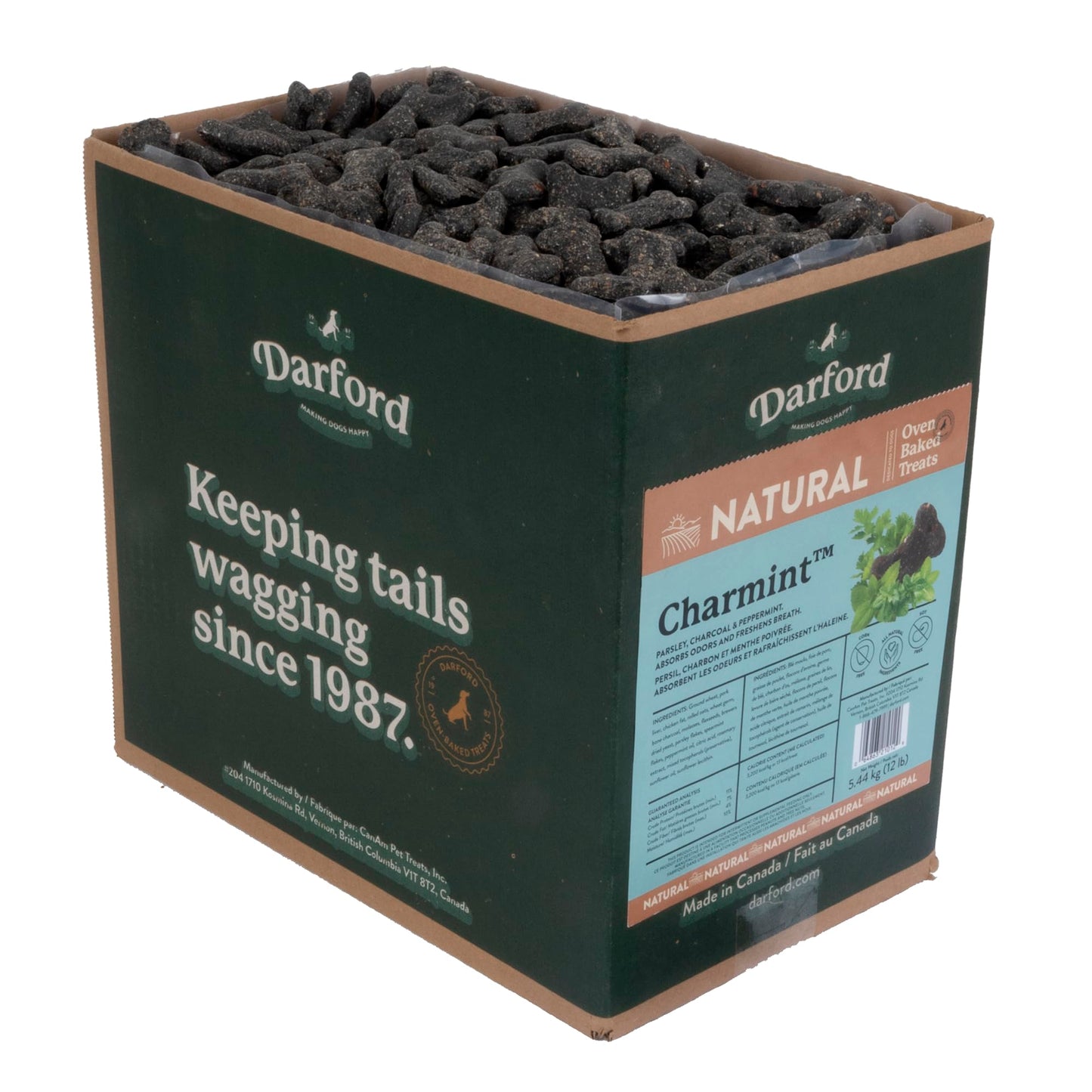 Darford Natural Charmint™ Dog Treats – Breath-Freshening Parsley, Charcoal & Peppermint – Mini Bone Shape – Oven-Baked in Canada – All Natural, Wheat-Free, No Corn or Soy – 12 lb