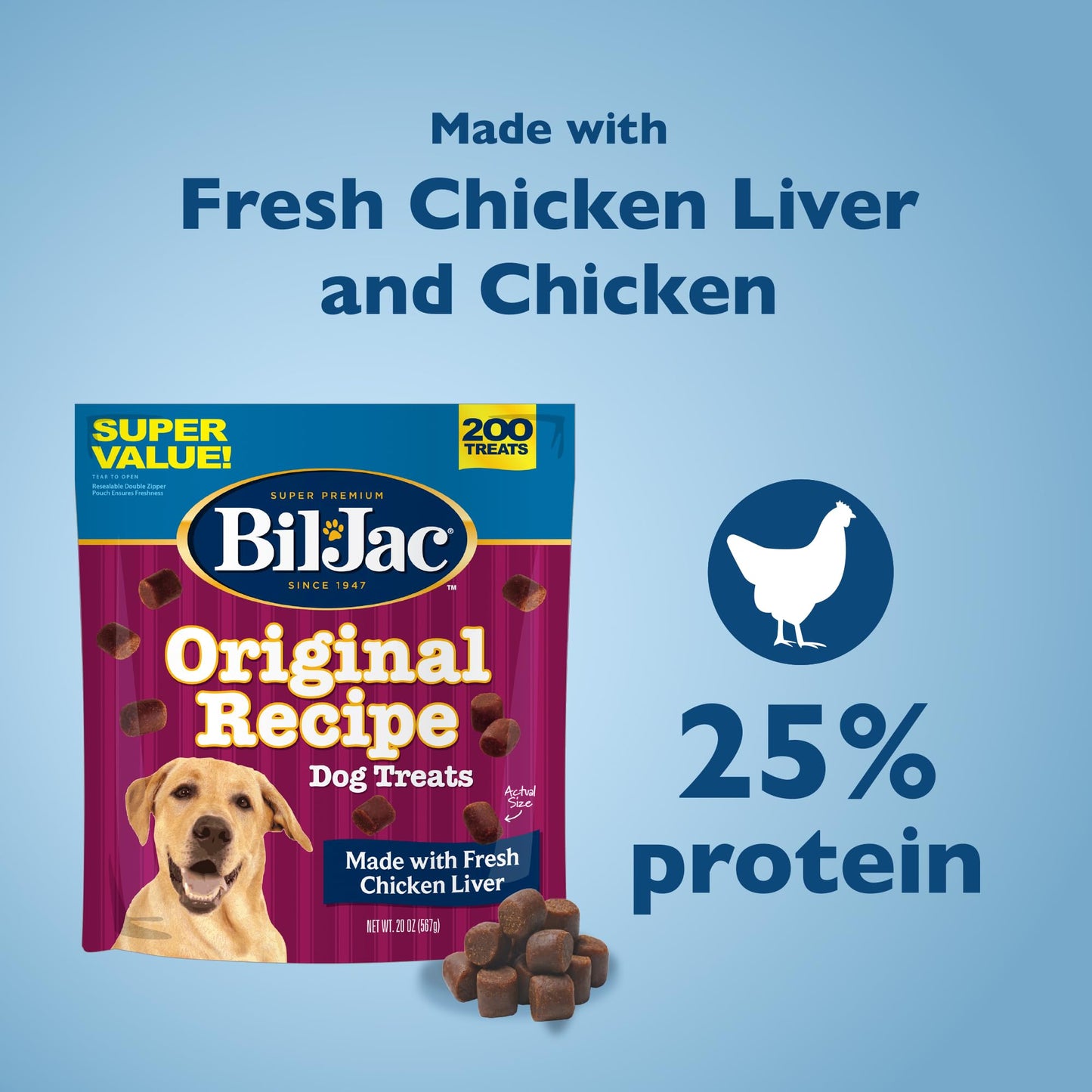 Bil-Jac Original Recipe Soft Training Treats for Dogs, Made with Real Chicken Liver, Resealable Double Zipper Pouch 20oz (2-Pack)