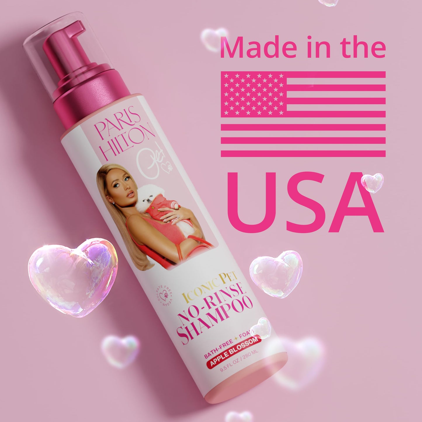 Paris Hilton Pet Iconic Apple Blossom Scent No-Rinse Dog Shampoo, Waterless Dog Wash, Hypoallergenic, 280ml – Quick Clean for Dogs, Easy Grooming, No Rinse Needed