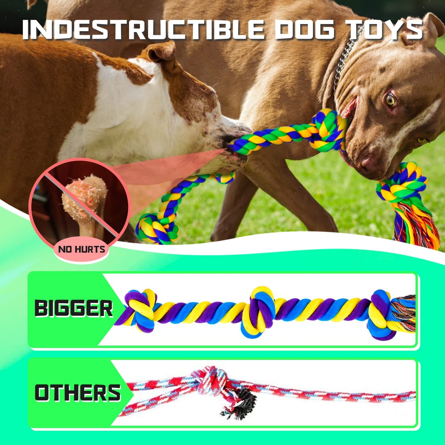XL Indestructible Dog Toys for Aggressive Chewers Large Breed, Durable Dog Chew Toy, Large Dog Toys for Large Dogs Safe and Long Lasting Puppy Teething Chew Toys, Cotton Dog Rope Toys for Medium Dogs