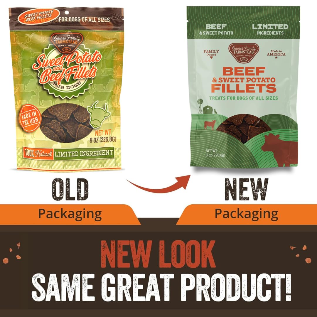 Gaines Family Farmstead Beef & Sweet Potato Fillets for Dogs - 8 oz, All-Natural, Grain-Free, Healthy Dog Treats for All Ages & Breeds, Made in USA