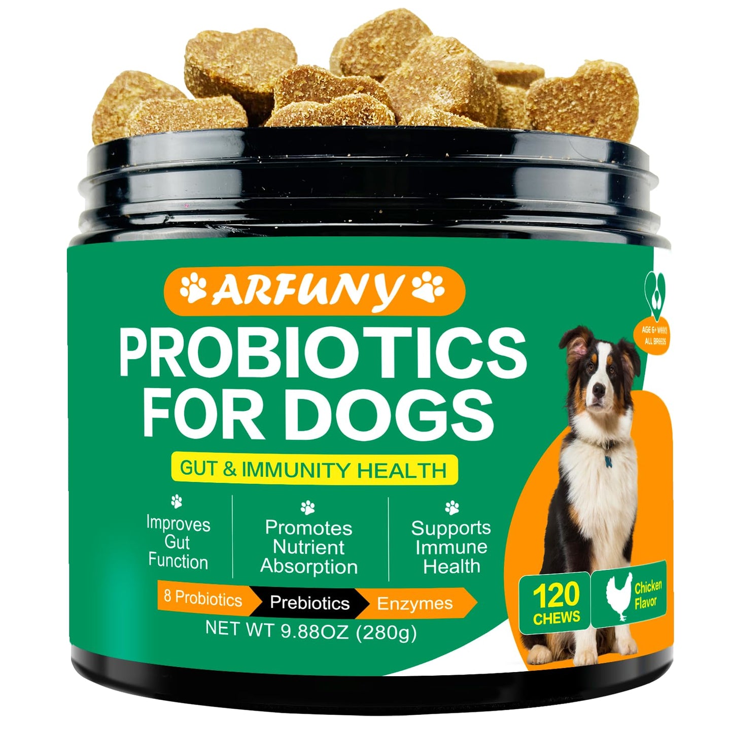 Probiotics Chews for Dogs with Prebiotic & Digestive Enzymes, Support Gut Health, Digestion, Immunity, Relief Seasonal Allergies, Diarrhea, Constipation (Chicken Flavor / 120 Chews)
