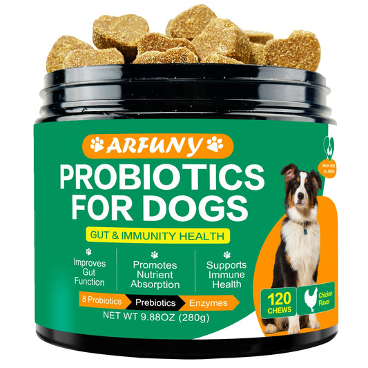 Probiotics Chews for Dogs with Prebiotic & Digestive Enzymes, Support Gut Health, Digestion, Immunity, Relief Seasonal Allergies, Diarrhea, Constipation (Chicken Flavor / 120 Chews)
