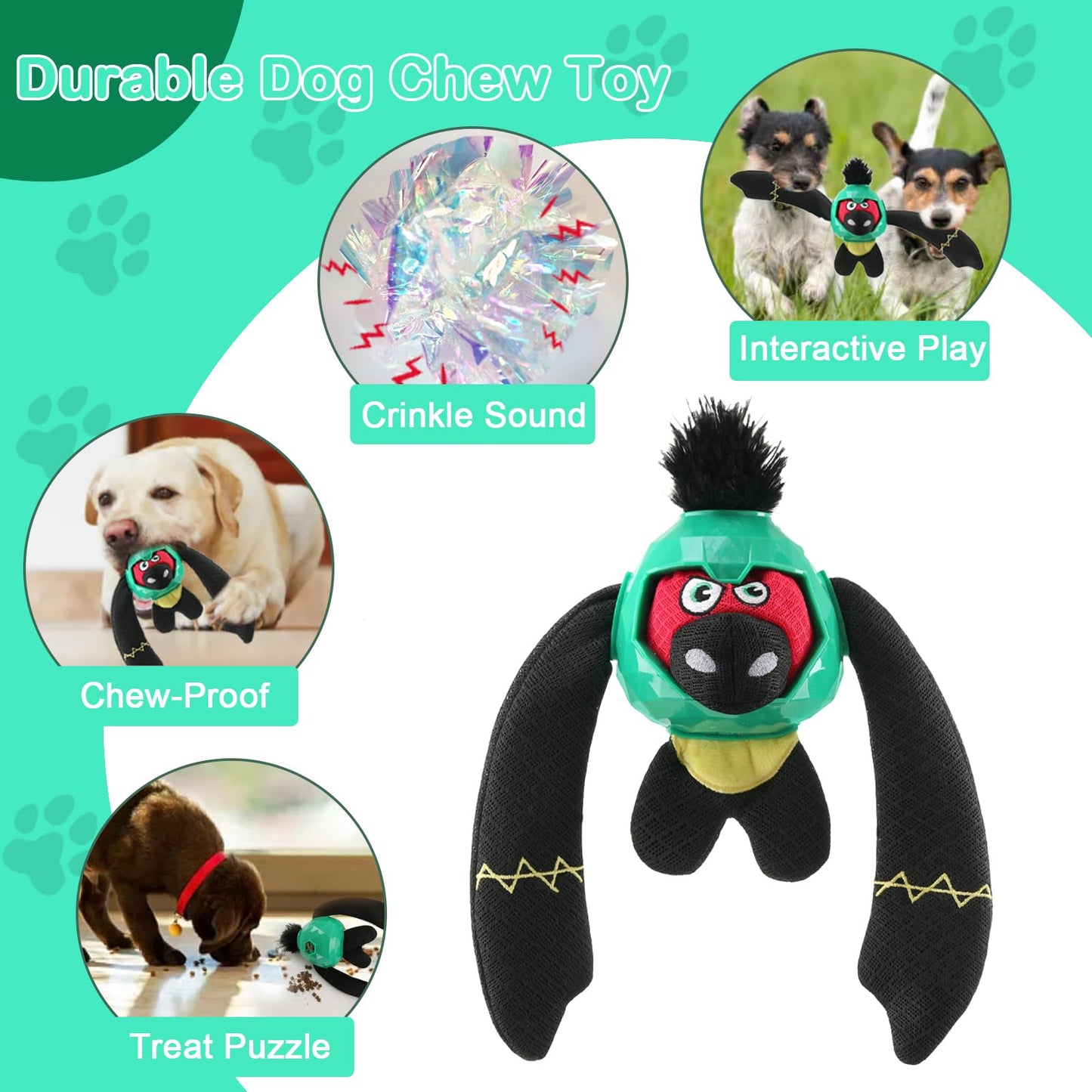 Zrbtk Tough Dog Toys – Crinkle Dog Chew Toys to Keep Them Busy, Interactive Treat Dispensing Puppy Puzzle Toys for Boredom Relief, Less Stuffed Pet Toys for Small, Medium and Large Dogs (Green)