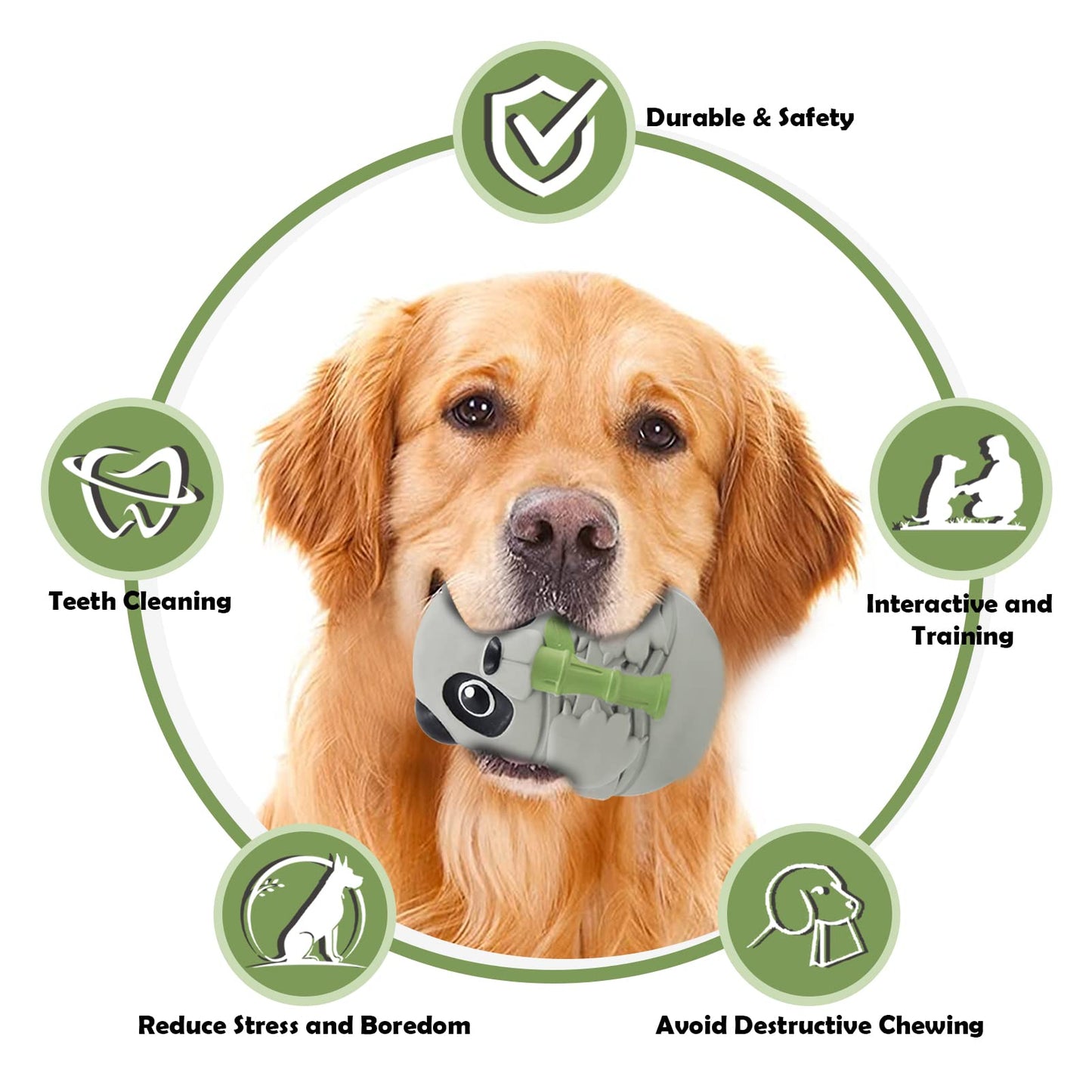 PINECONA Dog Chew Toys for Aggressive Chewers, Tough Dog Toys for Large Medium Dogs Nearly Indestructible Squeaky with Side Bristles Teeth Cleaning Natural Rubber Milk Flavor